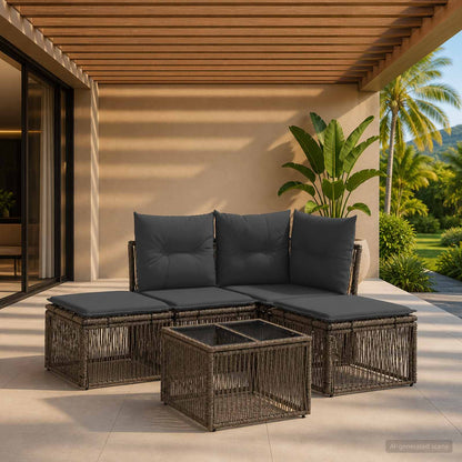 Gartensofa-set 5 stk. Grau Poly-Rattan