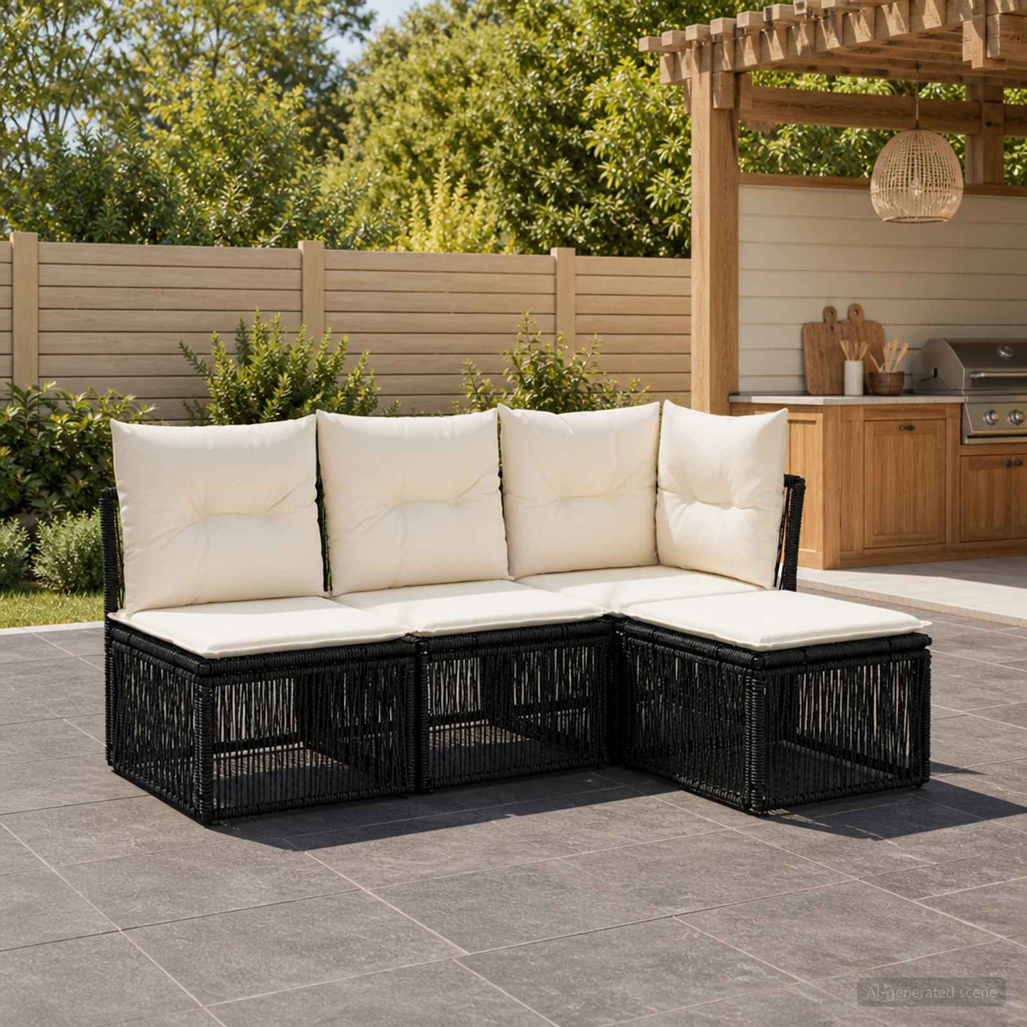 Gartensofa-set 4 stk. Schwarz Poly-Rattan