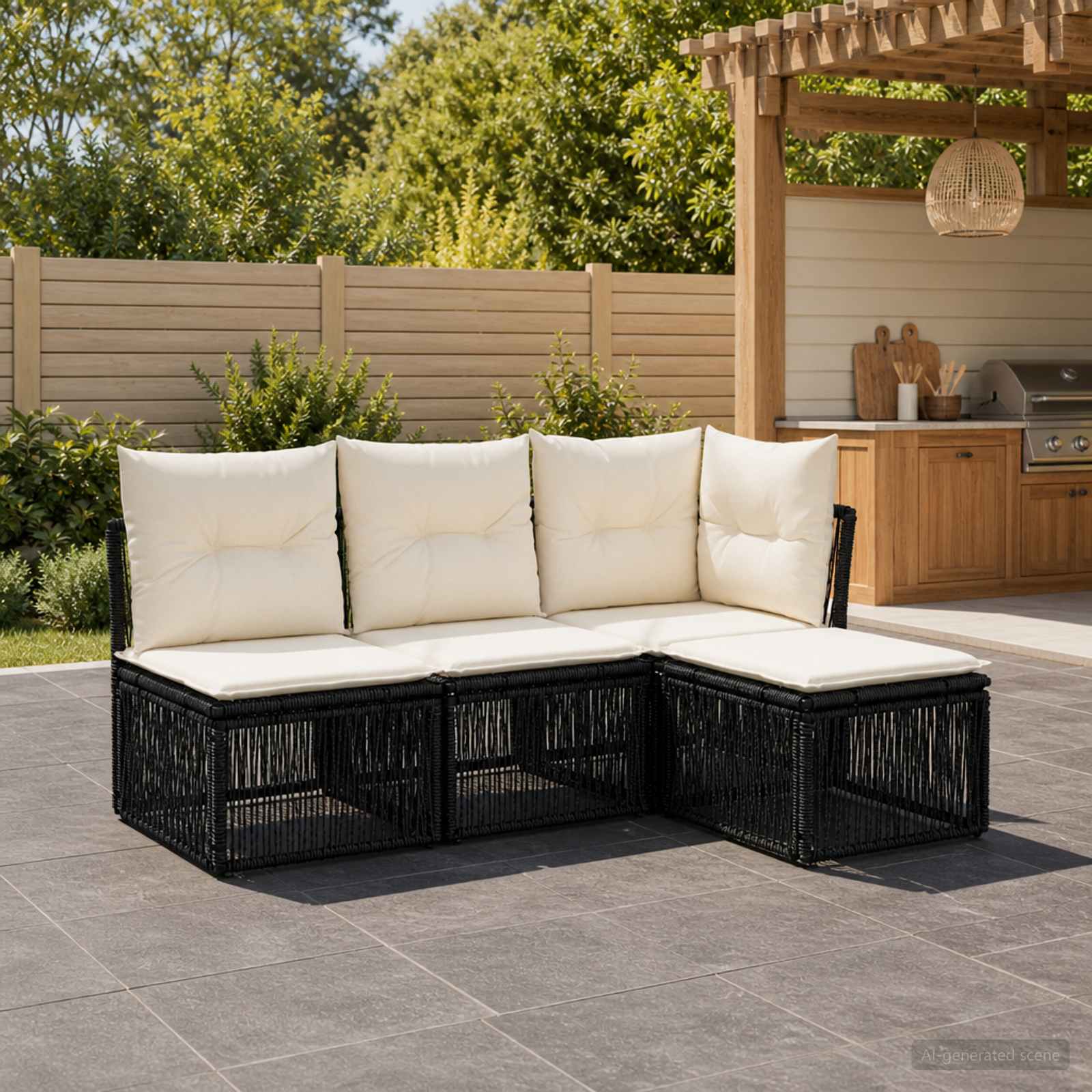 Gartensofa-set 4 stk. Schwarz Poly-Rattan