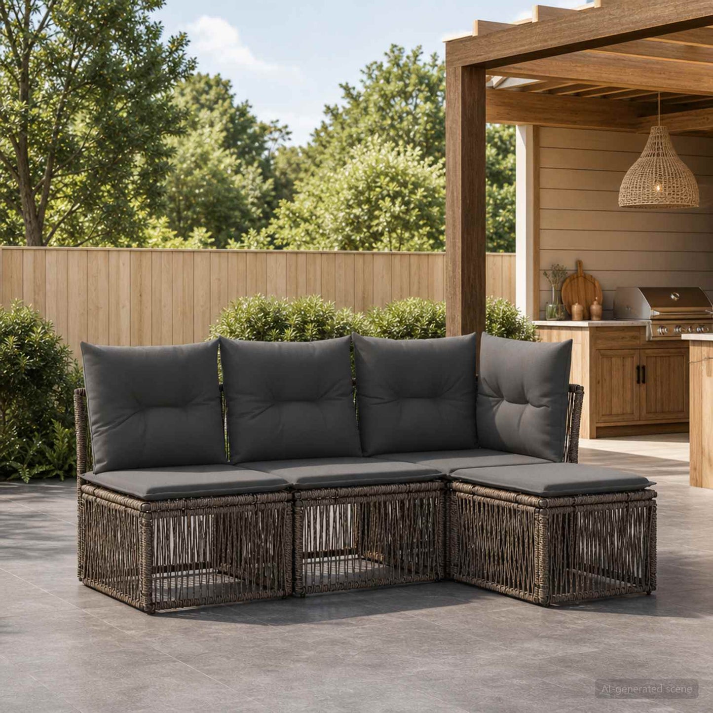 Gartensofa-set 4 stk. Grau Poly-Rattan
