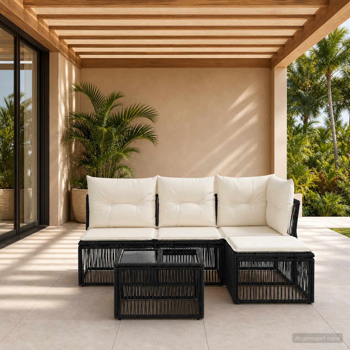 Gartensofa-set 5 pcs Schwarz Poly-Rattan