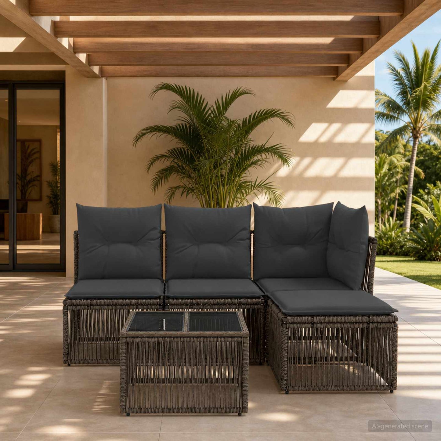Gartensofa-set 5 stk. Grau Poly-Rattan