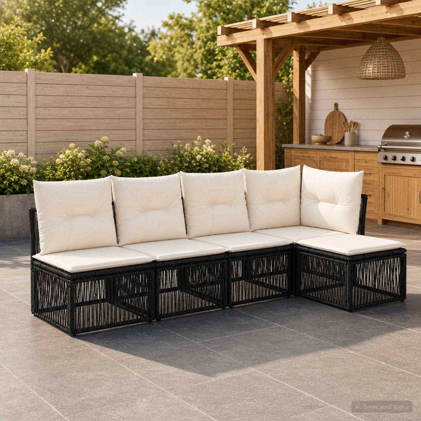 Gartensofa-set 5 pcs Schwarz Poly-Rattan