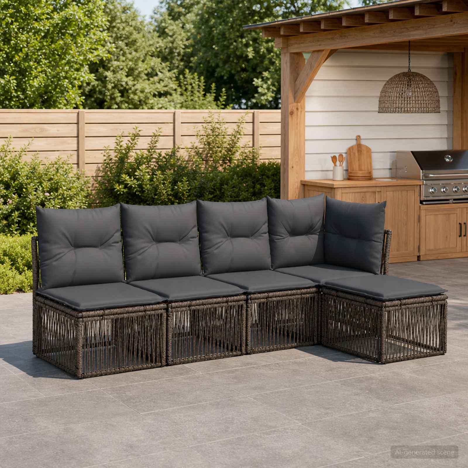 Gartensofa-set 5 pcs Grau Poly-Rattan