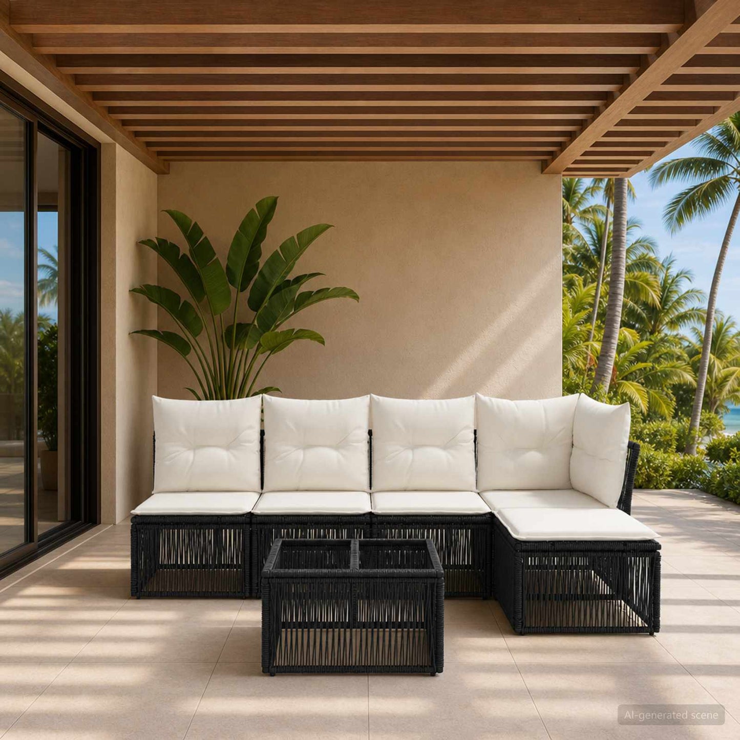 Gartensofa-set 6 pcs Schwarz Poly-Rattan