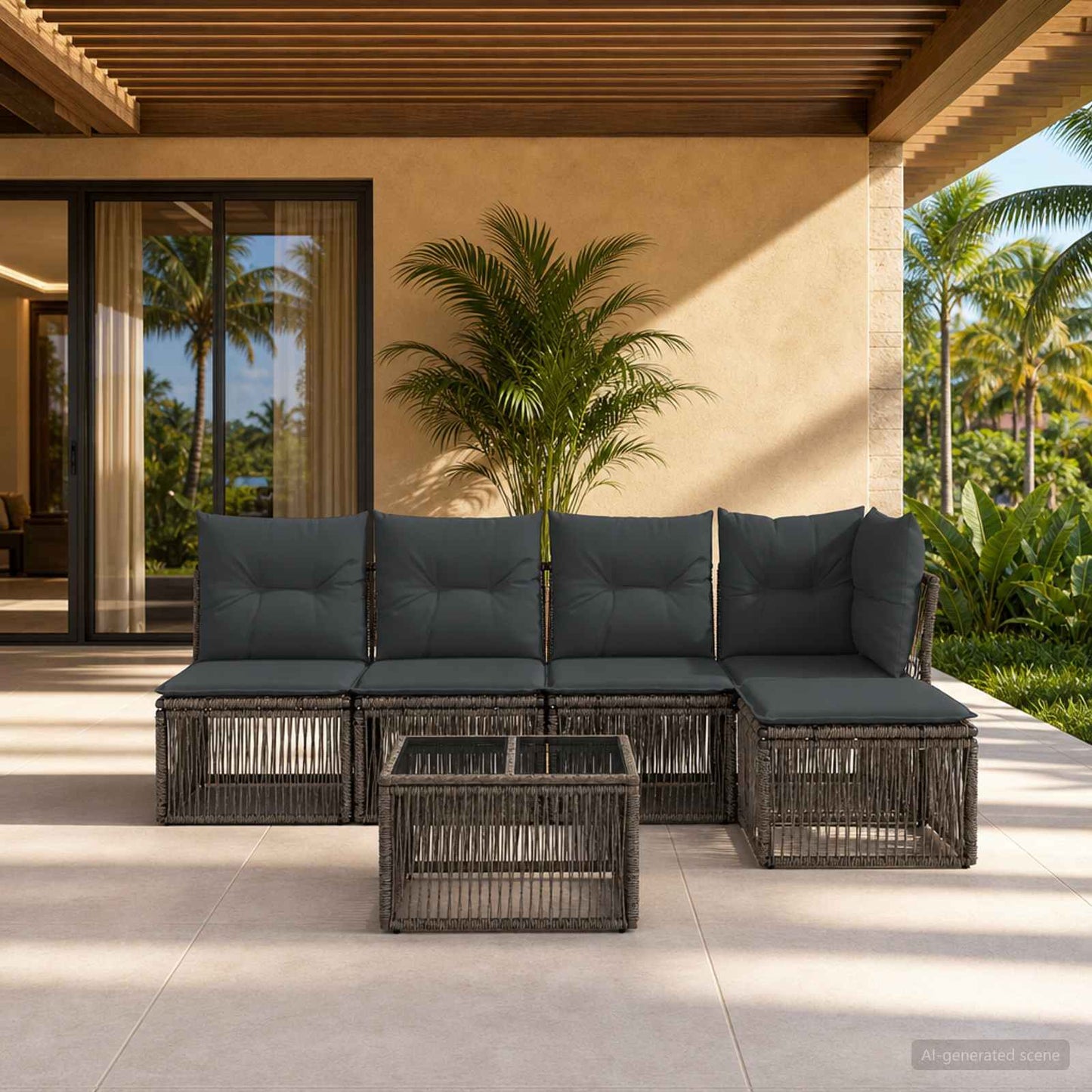 Gartensofa-set 6 stk. Grau Poly-Rattan