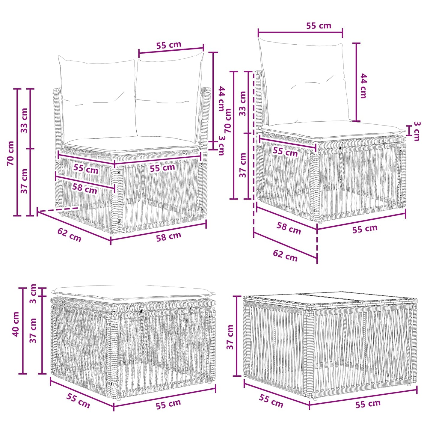 Gartensofa-set 6 stk. Grau Poly-Rattan