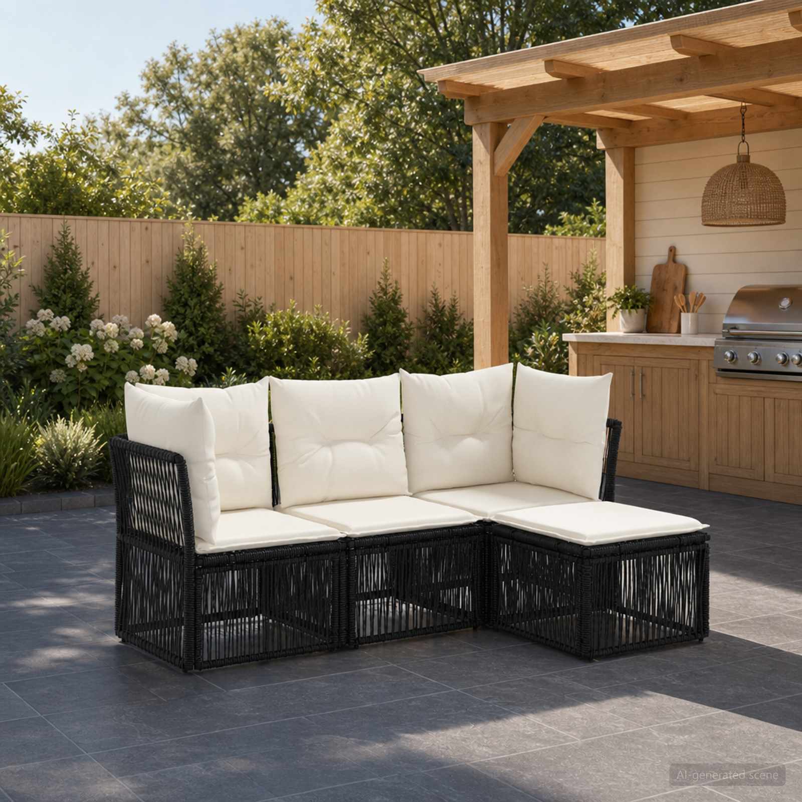 Gartensofa-set 4 stk. Schwarz Poly-Rattan
