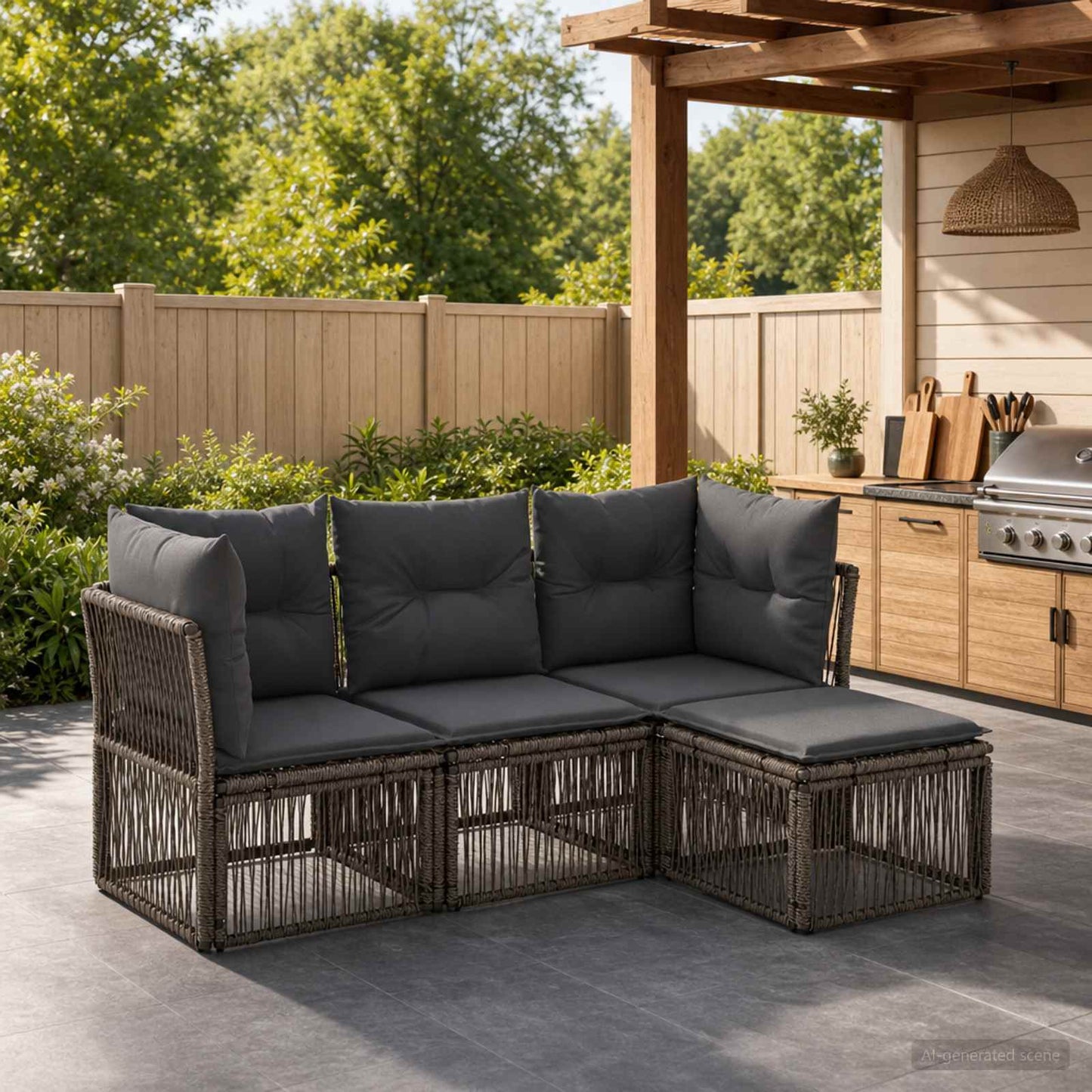 Gartensofa-set 4 stk. Grau Poly-Rattan