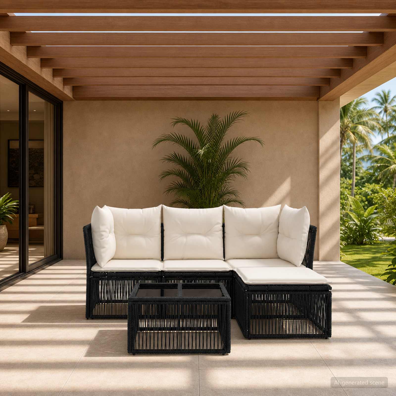 Gartensofa-set 5 pcs Schwarz Poly-Rattan
