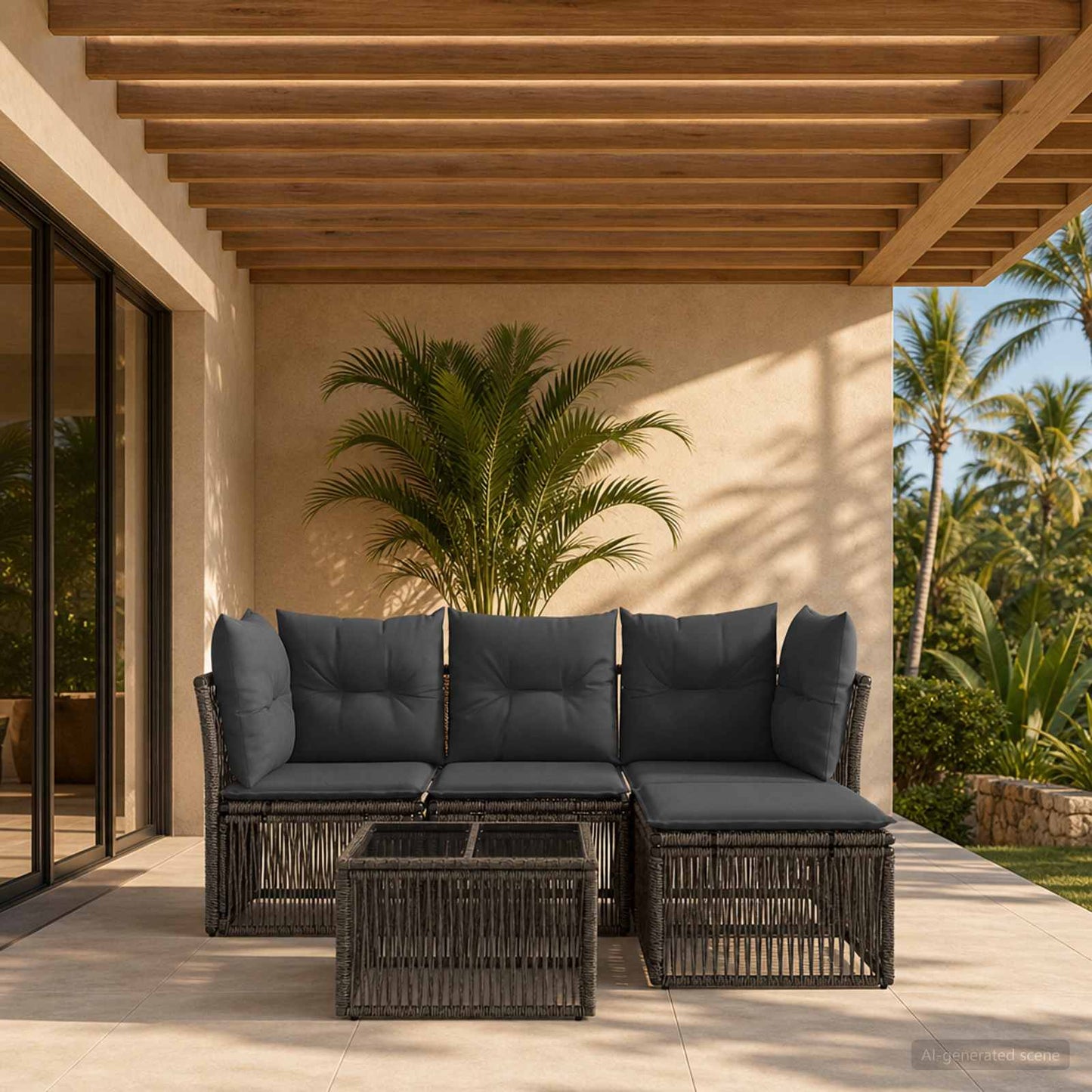 Gartensofa-set 5 stk. Grau Poly-Rattan