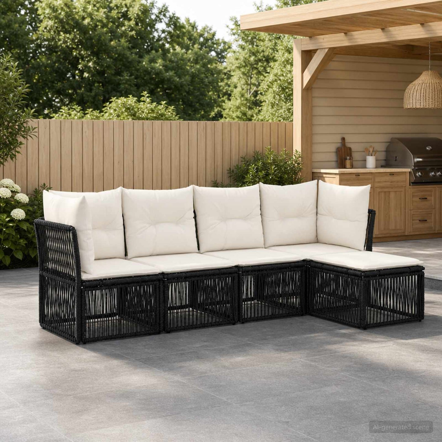 Gartensofa-set 5 pcs Schwarz Poly-Rattan