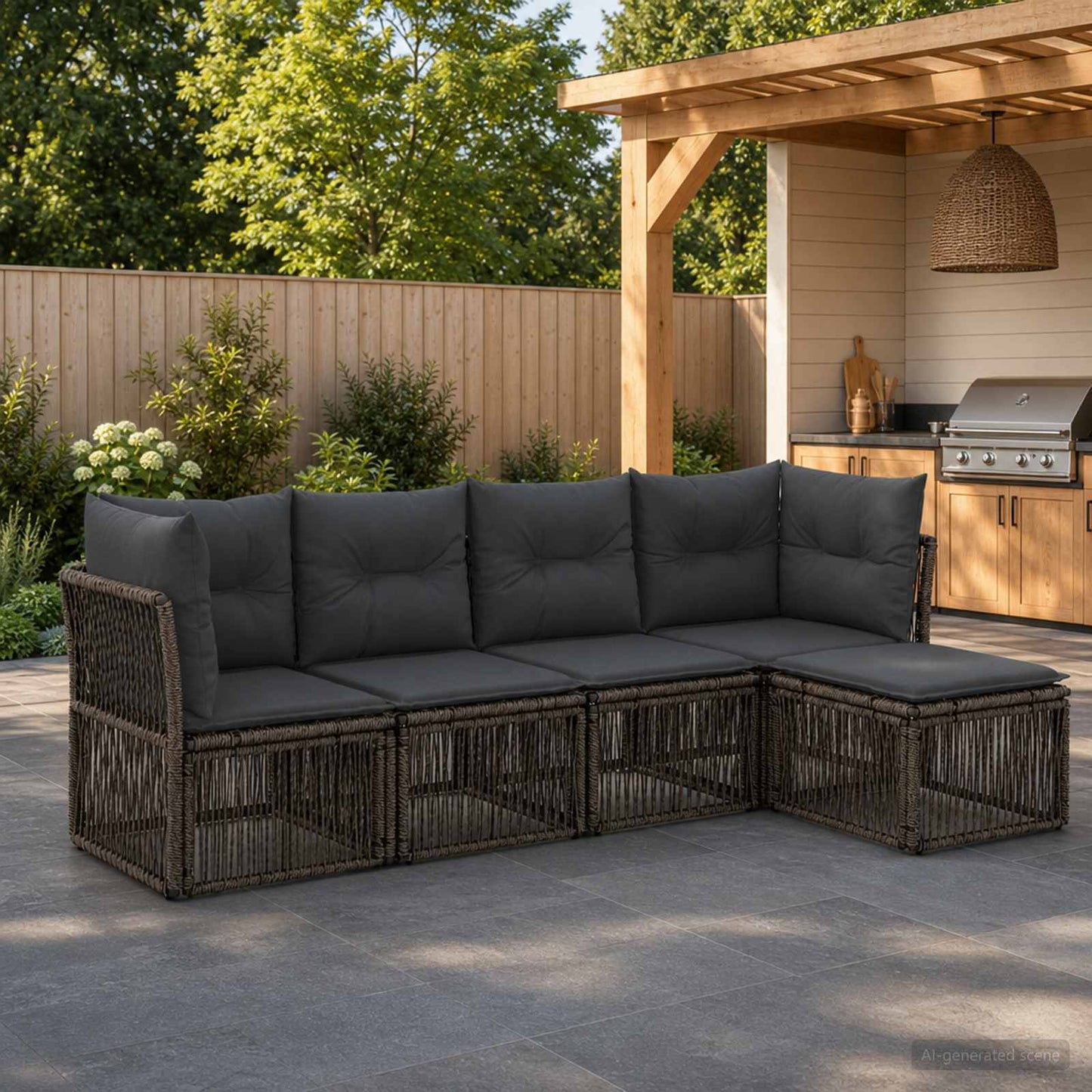 Gartensofa-set 5 stk. Grau Poly-Rattan