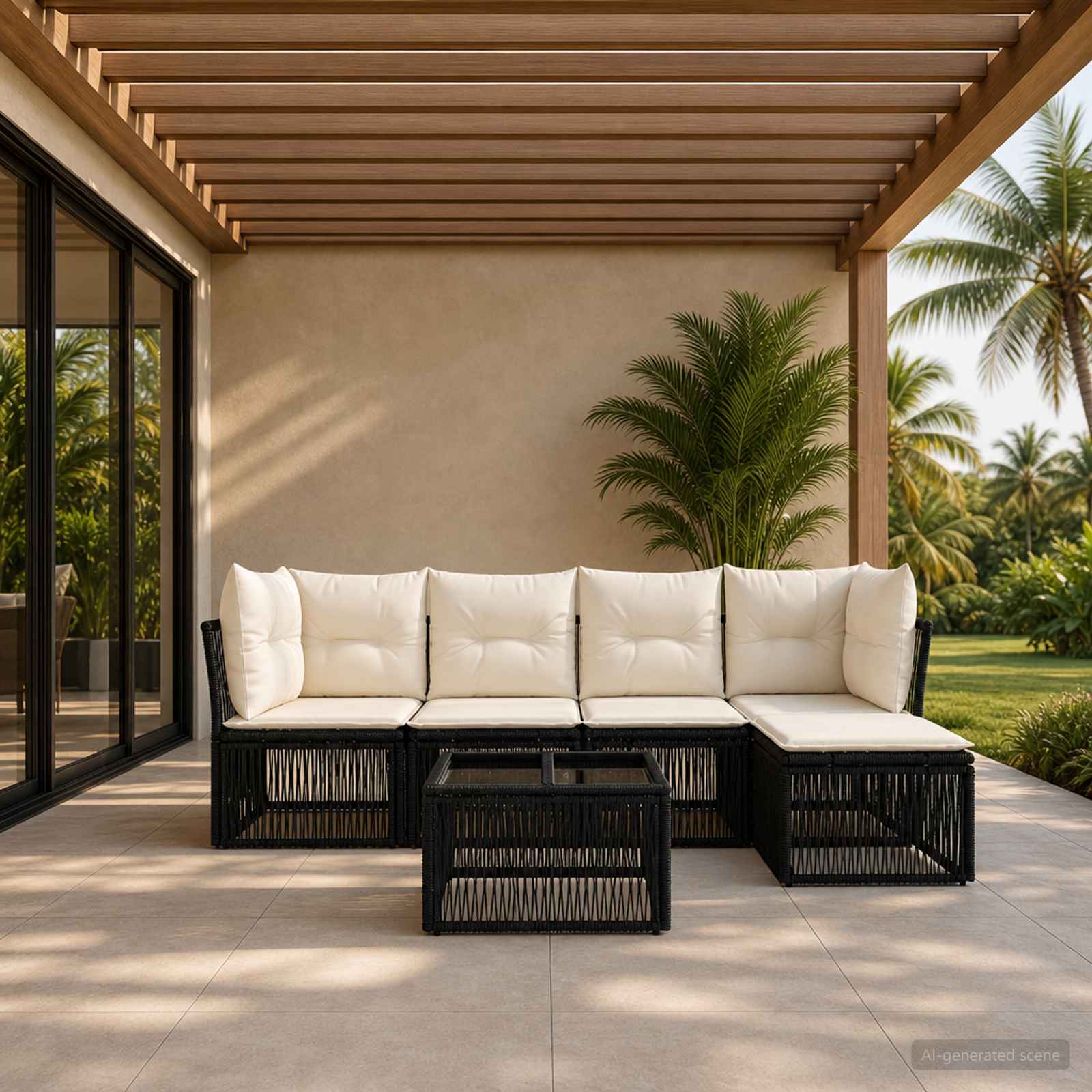 Gartensofa-set 6 pcs Schwarz Poly-Rattan