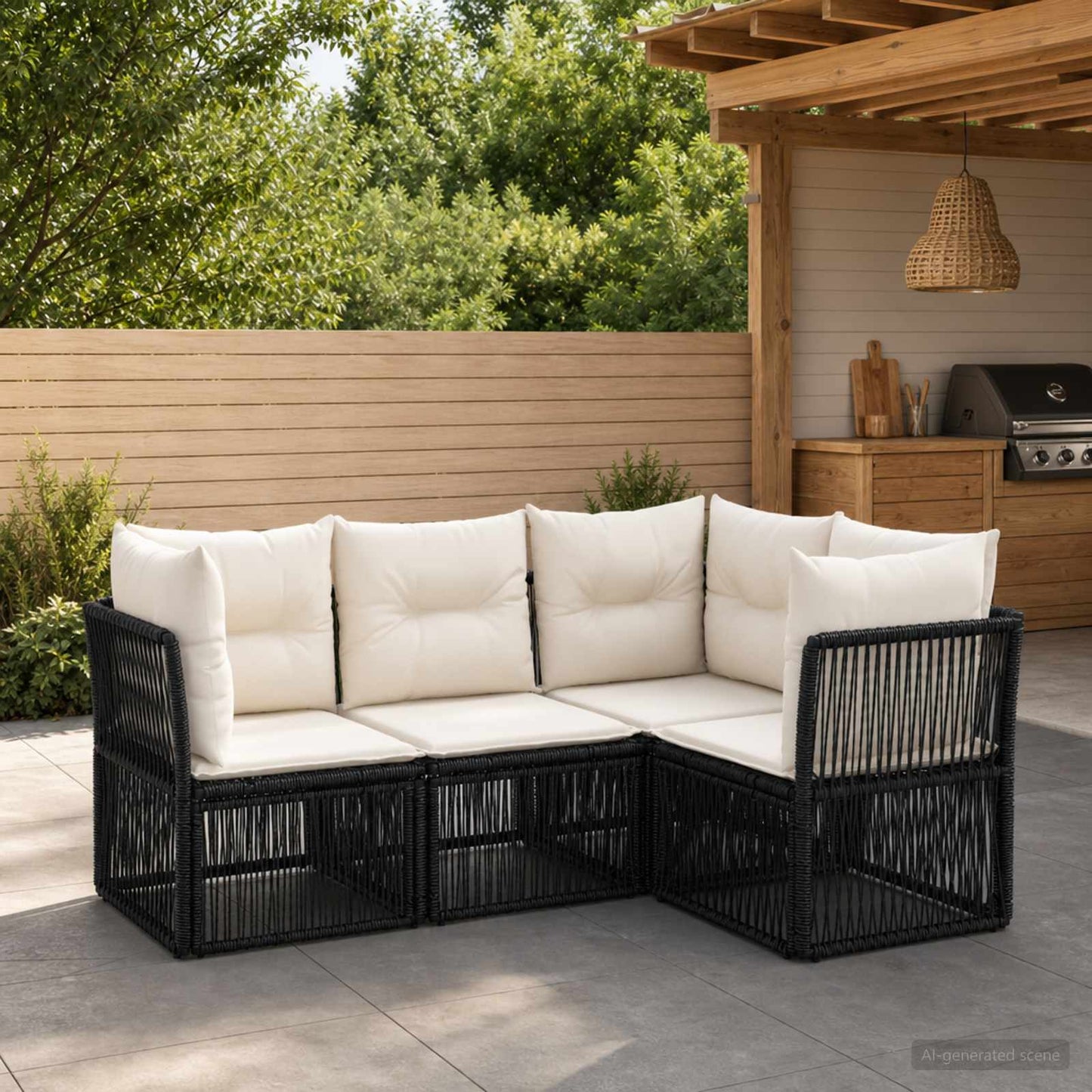 Gartensofa-set 4 pcs Schwarz Poly-Rattan