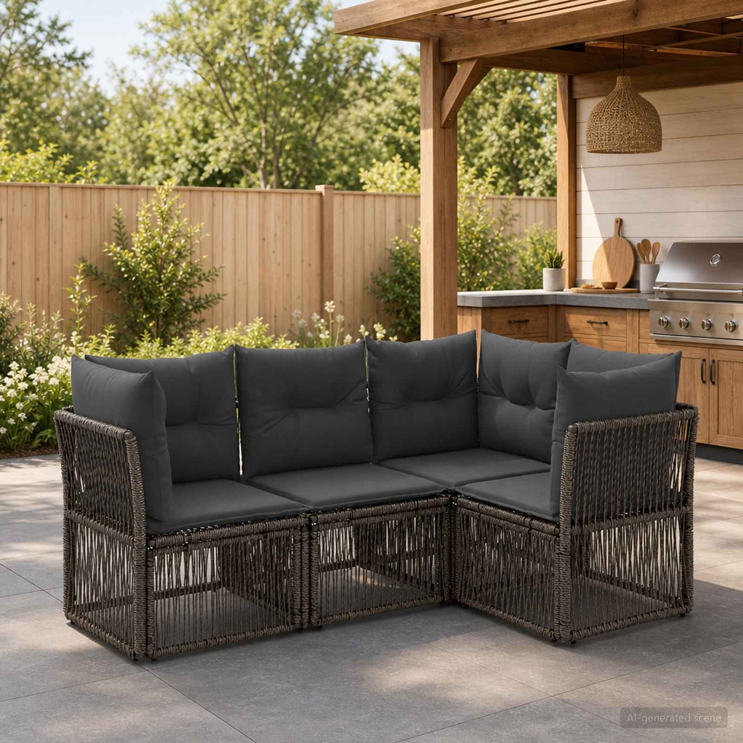Gartensofa-set 4 pcs Grau Poly-Rattan