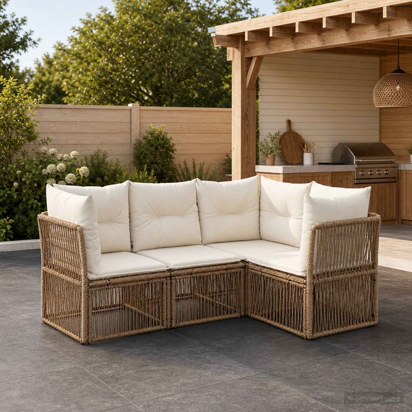 Gartensofa-set 4 stk. Beige Poly-Rattan