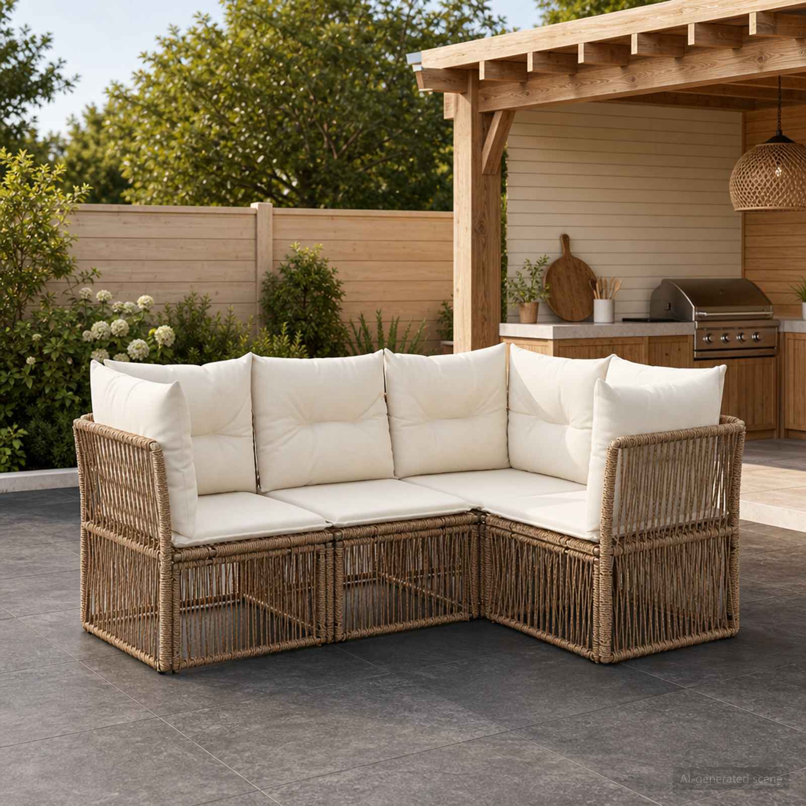 Gartensofa-set 4 stk. Beige Poly-Rattan