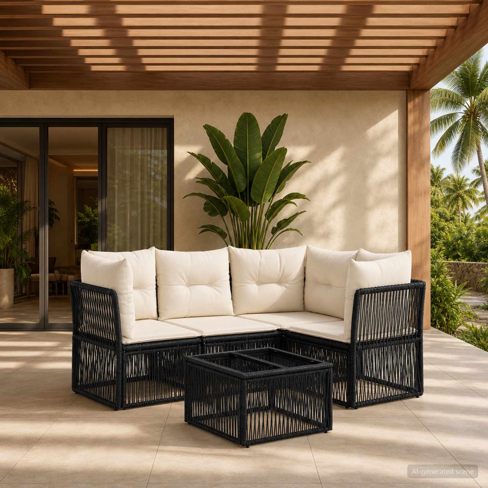 Gartensofa-set 5 stk. Schwarz Poly-Rattan