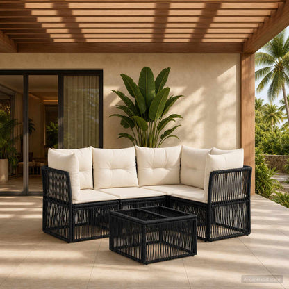 Gartensofa-set 5 stk. Schwarz Poly-Rattan