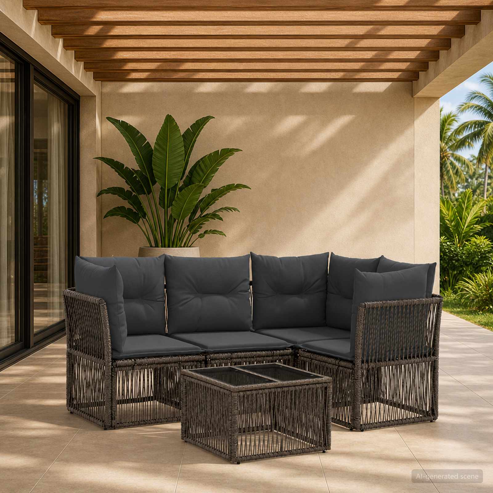 Gartensofa-set 5 stk. Grau Poly-Rattan