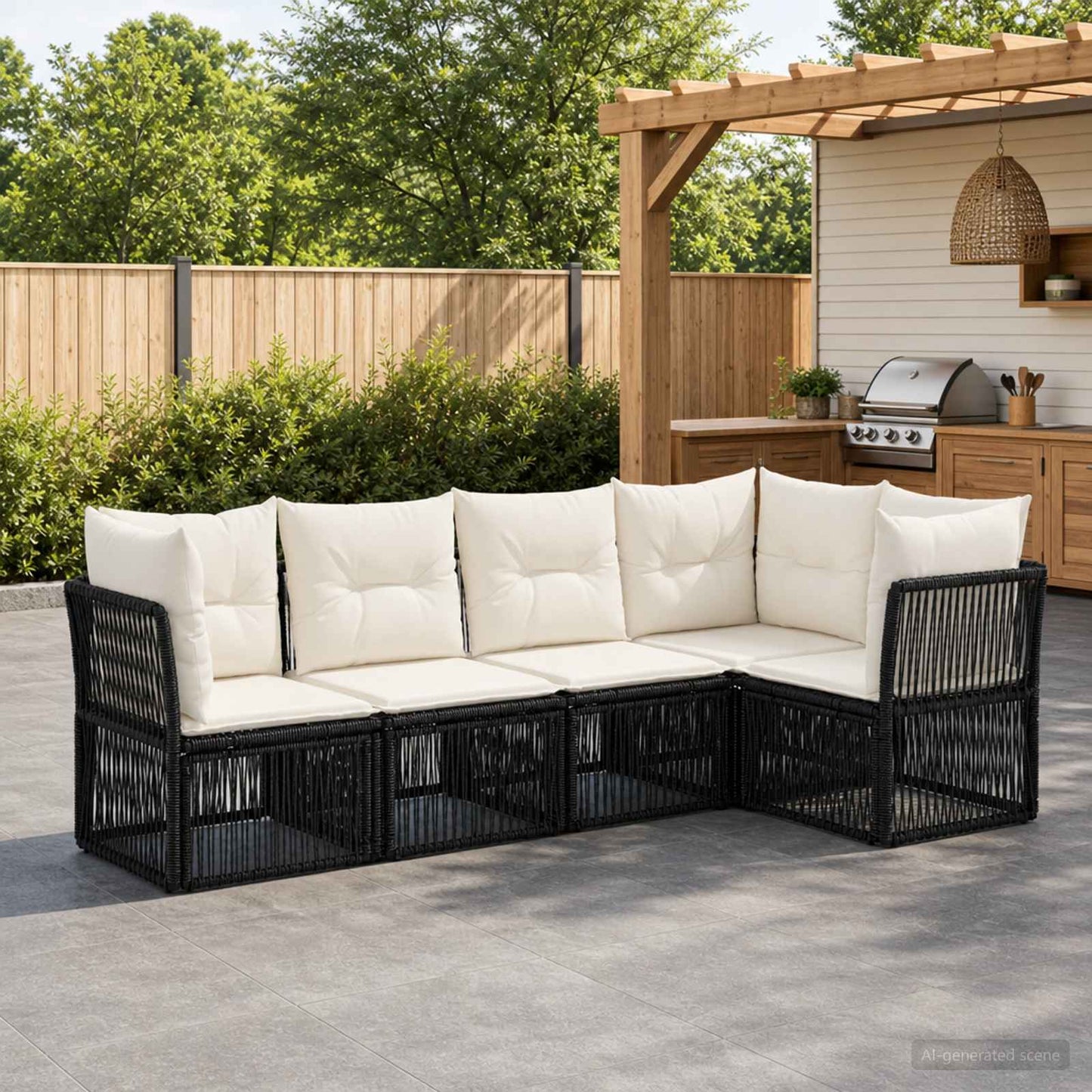 Gartensofa-set 5 pcs Schwarz Poly-Rattan