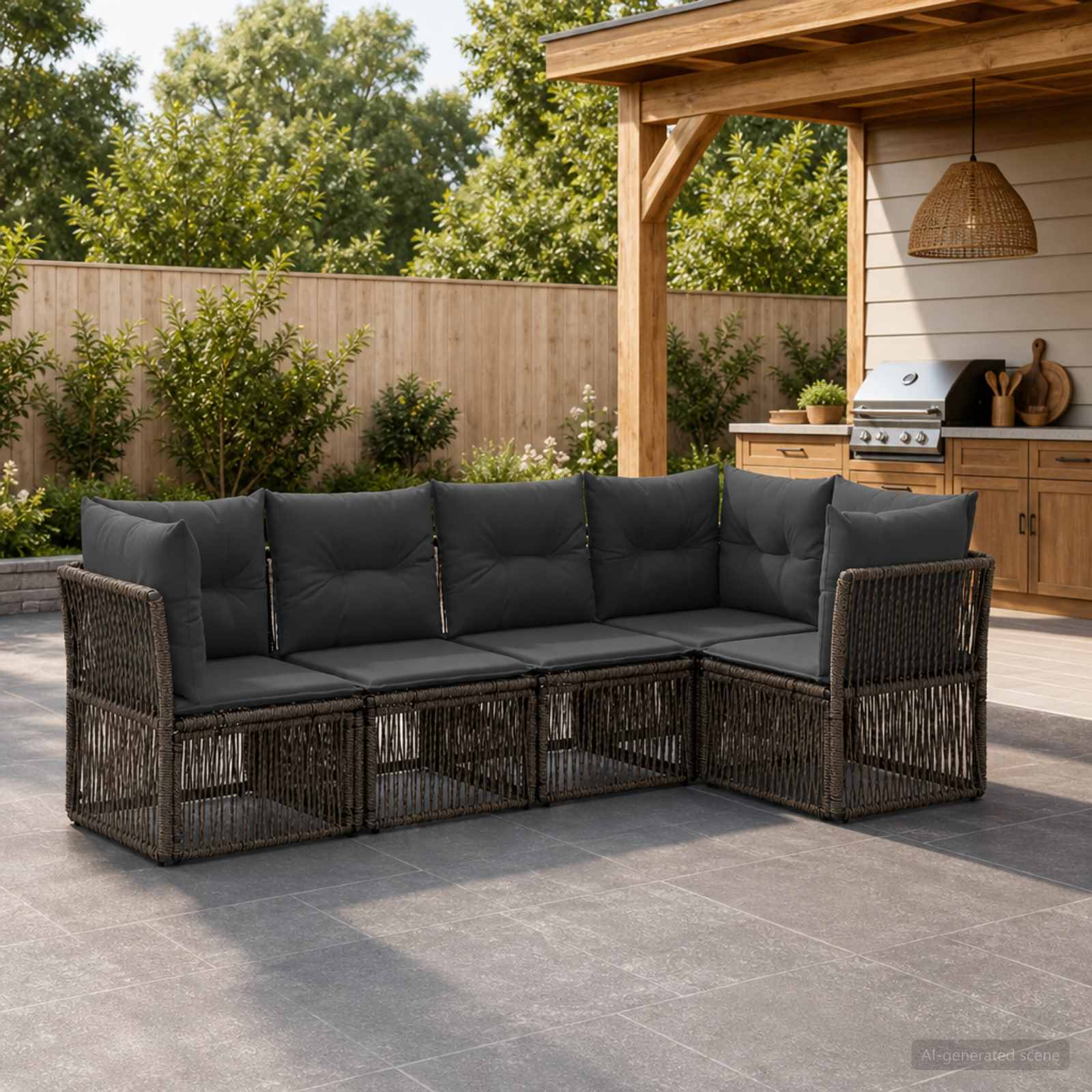 Gartensofa-set 5 pcs Grau Poly-Rattan