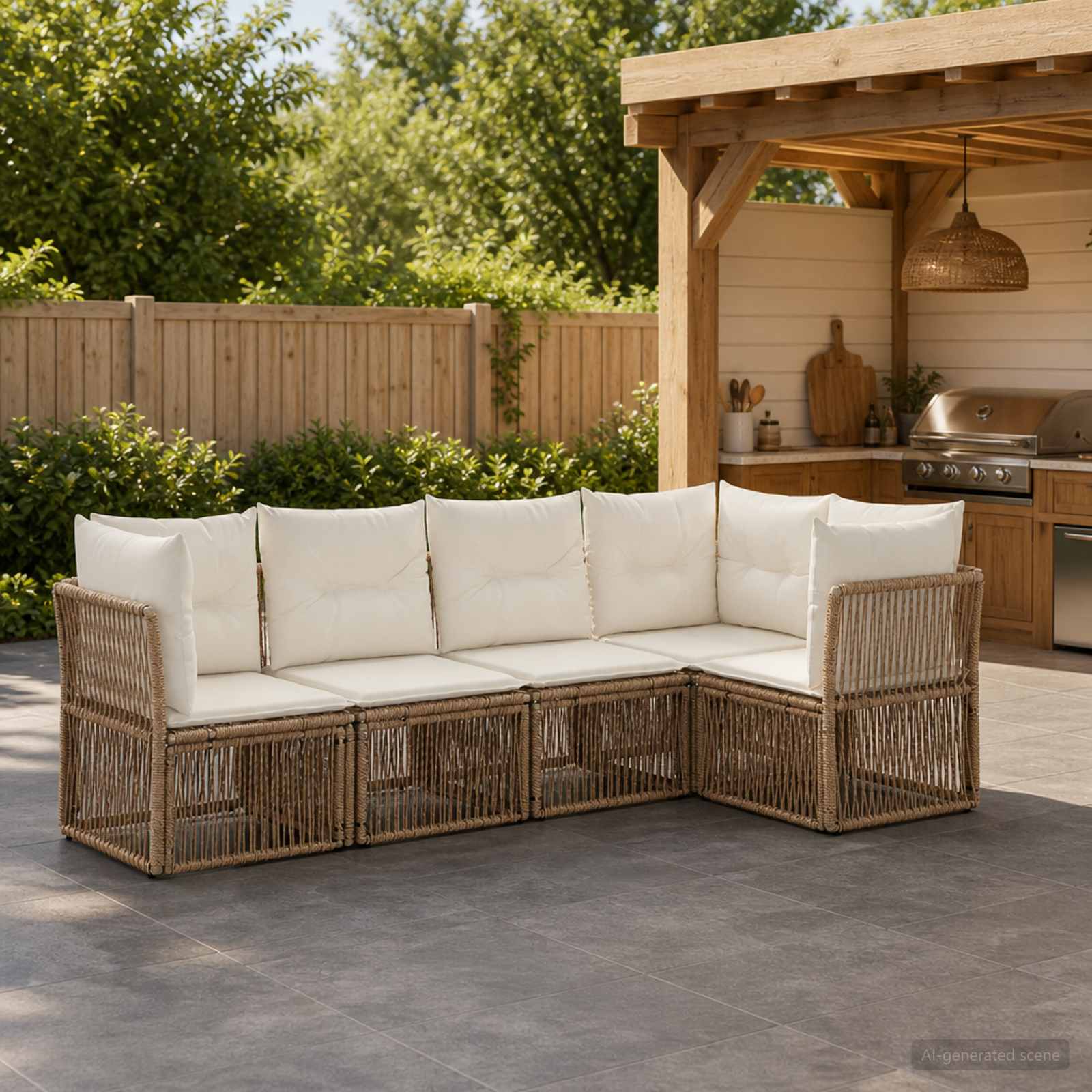 Gartensofa-set 5 stk. Beige Poly-Rattan