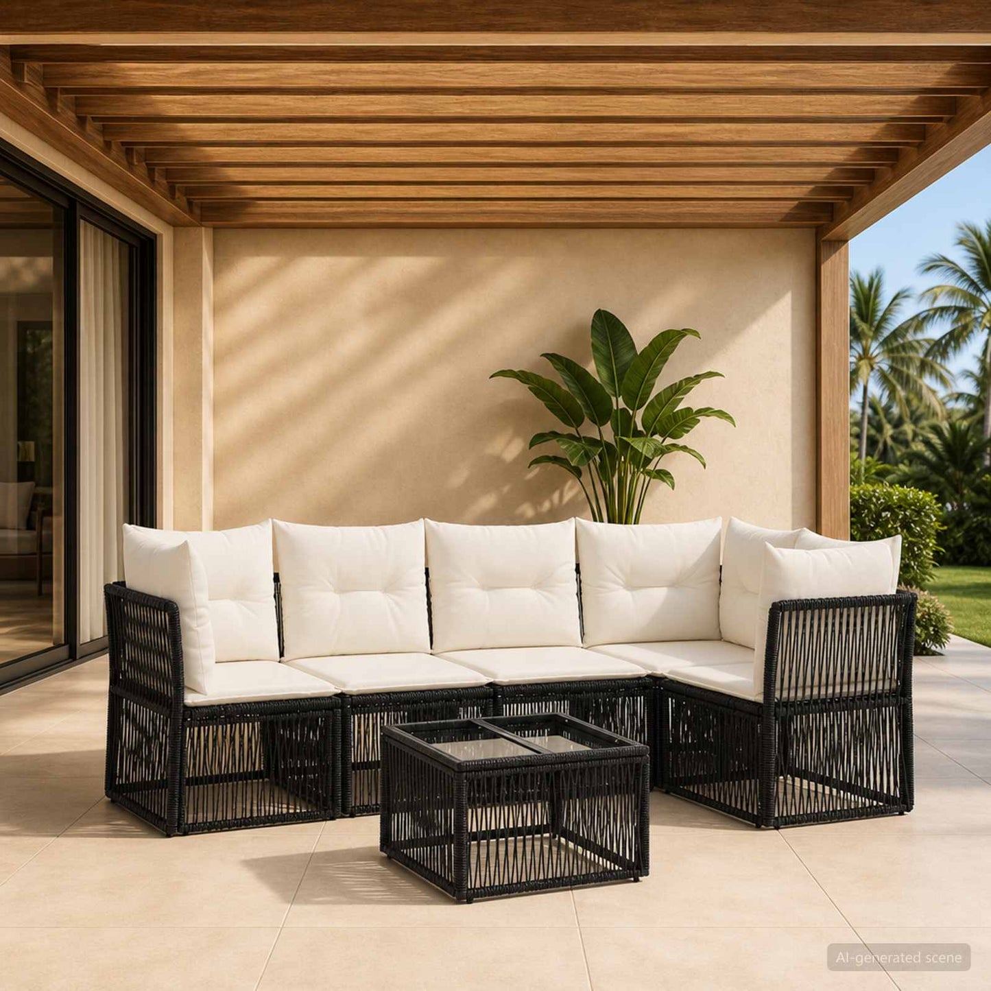 Gartensofa-set 6 stk. Schwarz Poly-Rattan