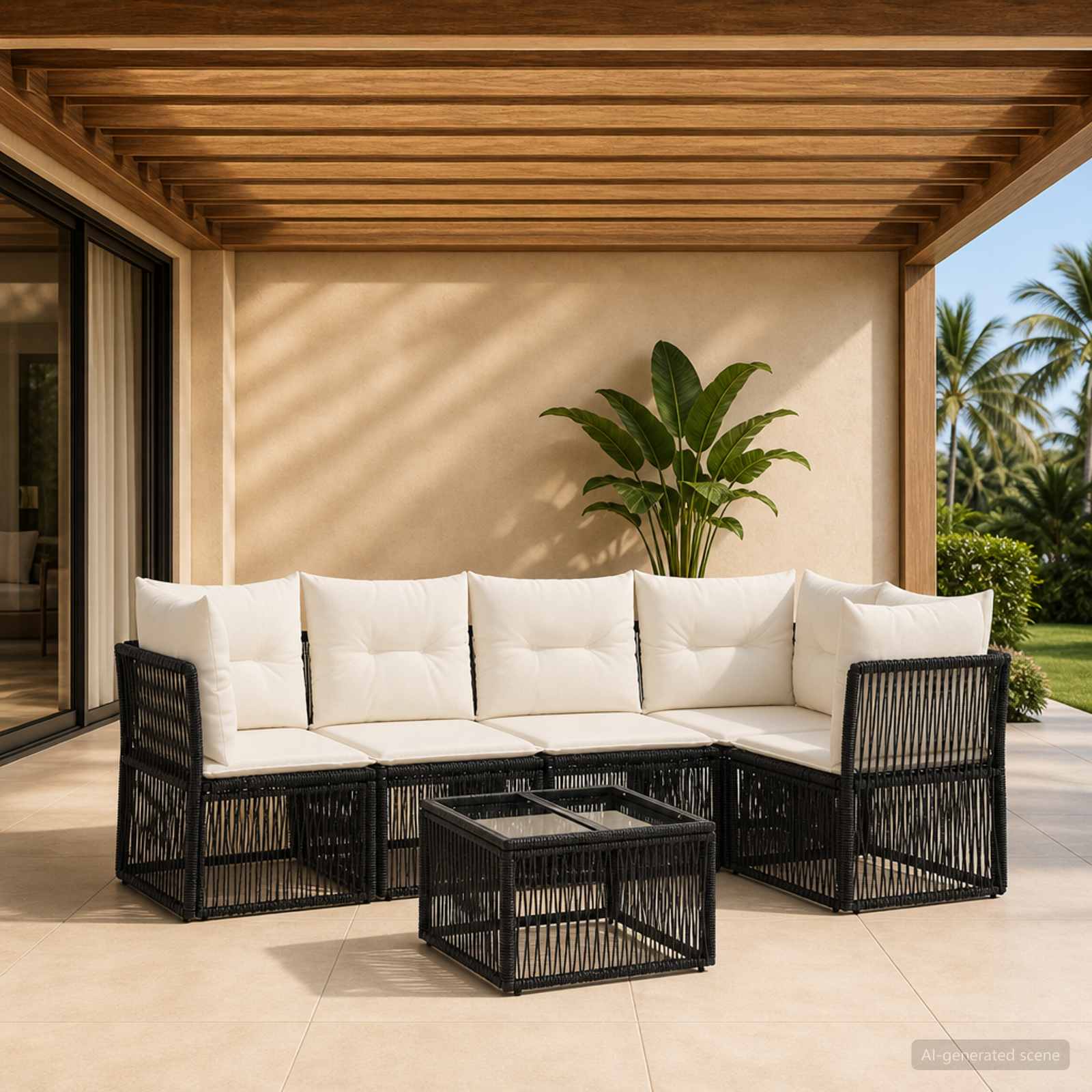 Gartensofa-set 6 stk. Schwarz Poly-Rattan