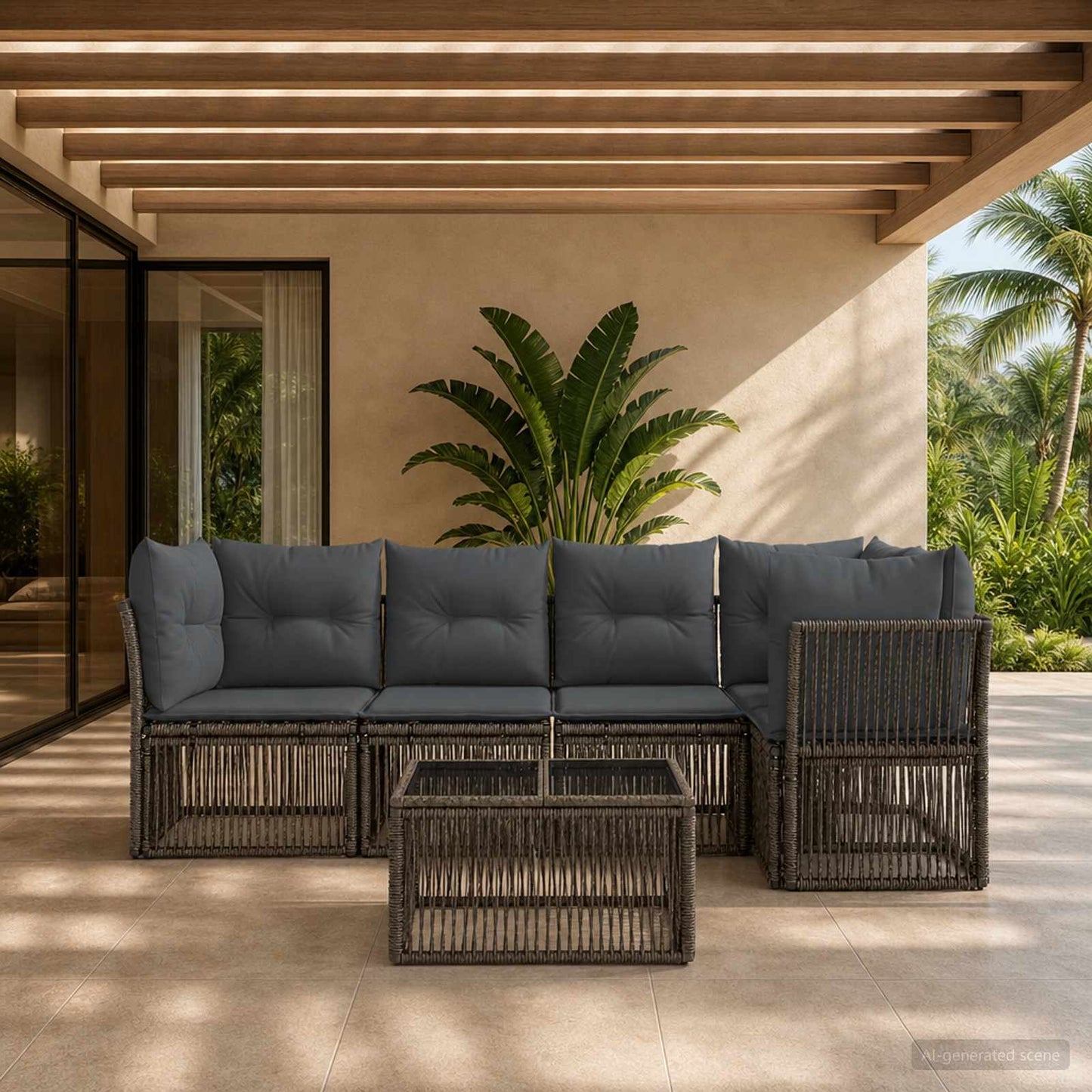Gartensofa-set 6 stk. Grau Poly-Rattan