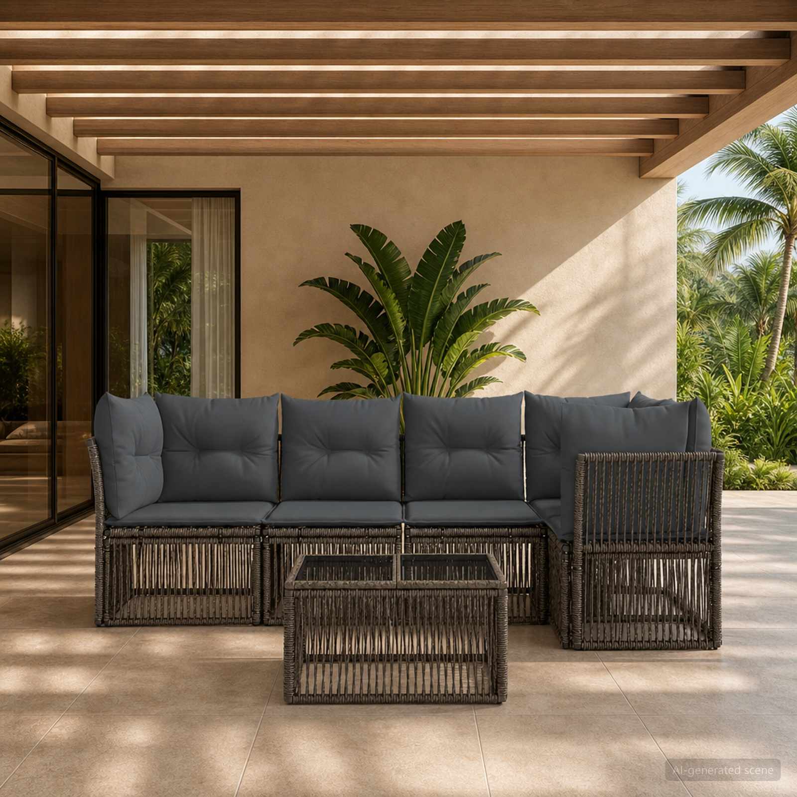 Gartensofa-set 6 stk. Grau Poly-Rattan