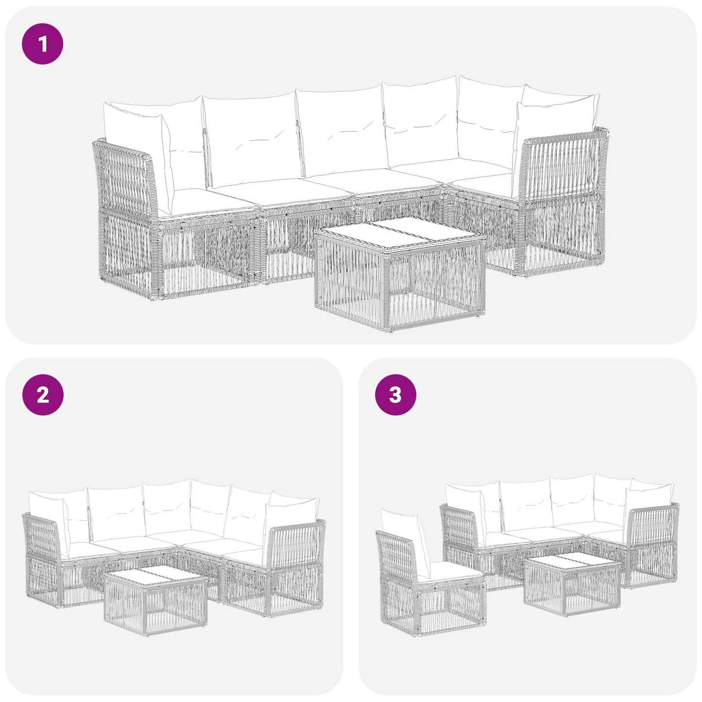 Gartensofa-set 6 stk. Grau Poly-Rattan