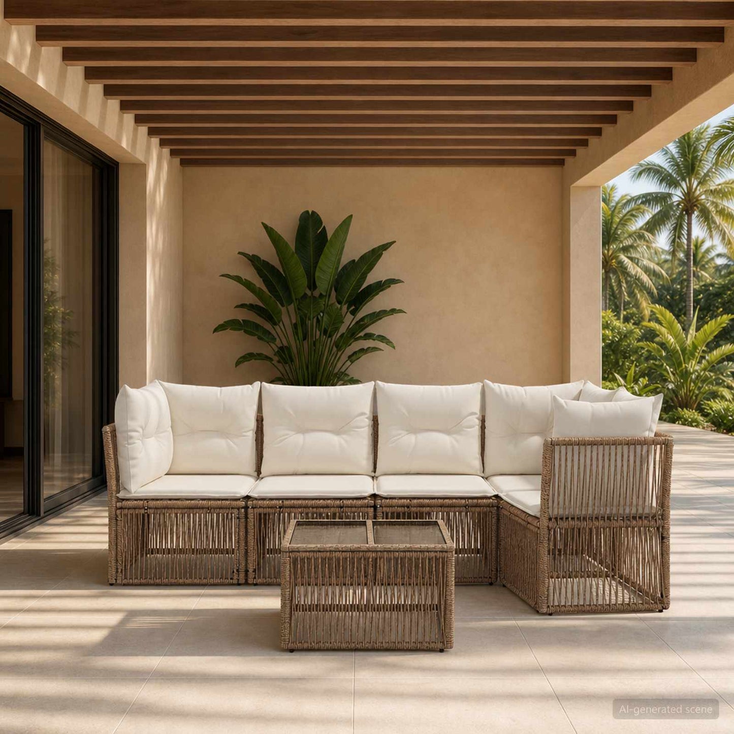 Gartensofa-set 6 pcs Beige Poly-Rattan