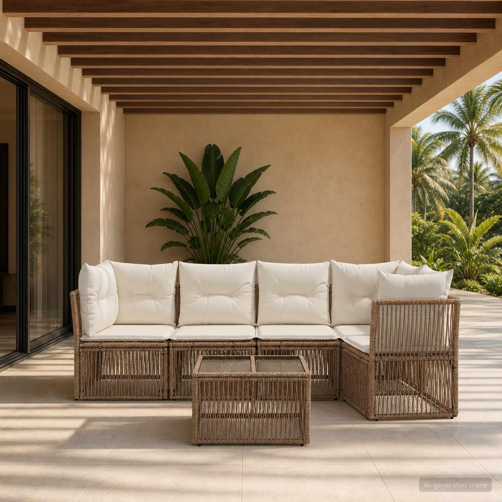Gartensofa-set 6 pcs Beige Poly-Rattan