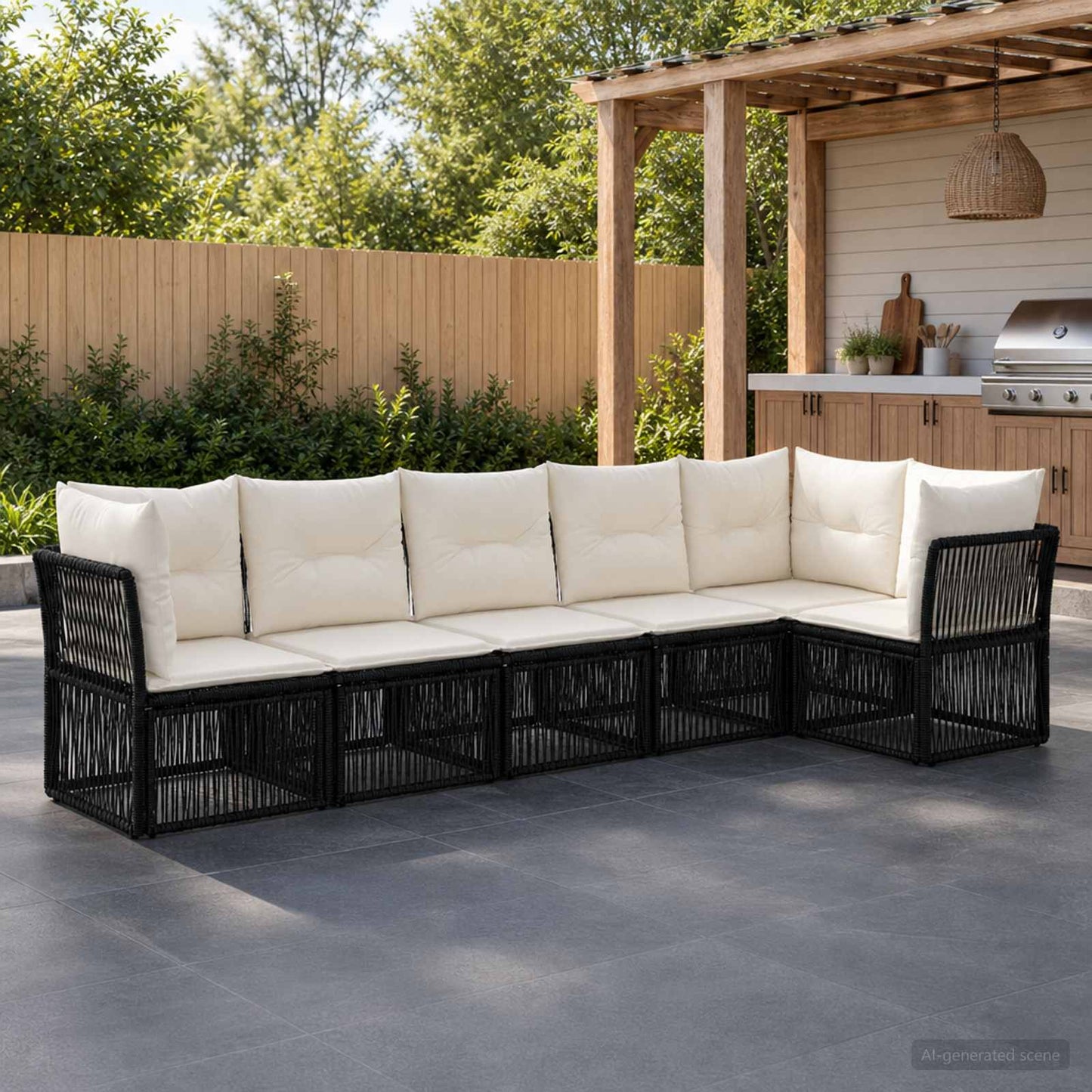 Gartensofa-set 6 pcs Schwarz Poly-Rattan