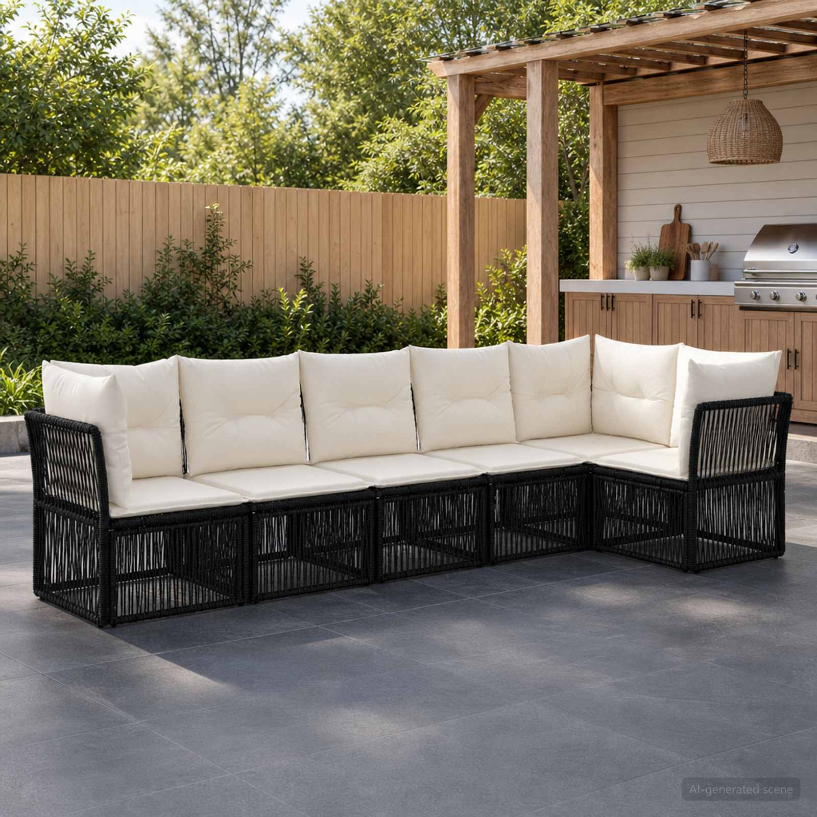 Gartensofa-set 6 pcs Schwarz Poly-Rattan