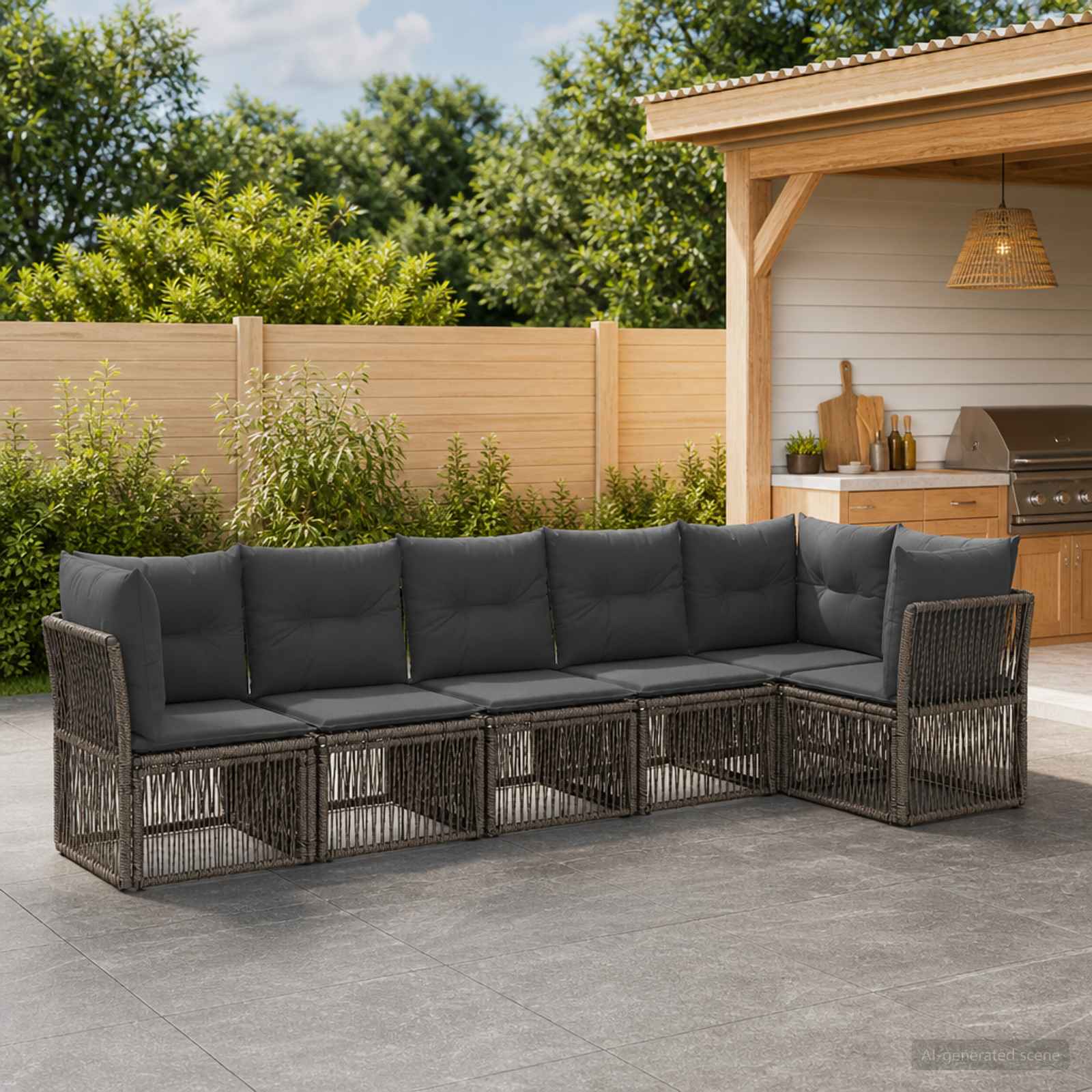 Gartensofa-set 6 pcs Grau Poly-Rattan