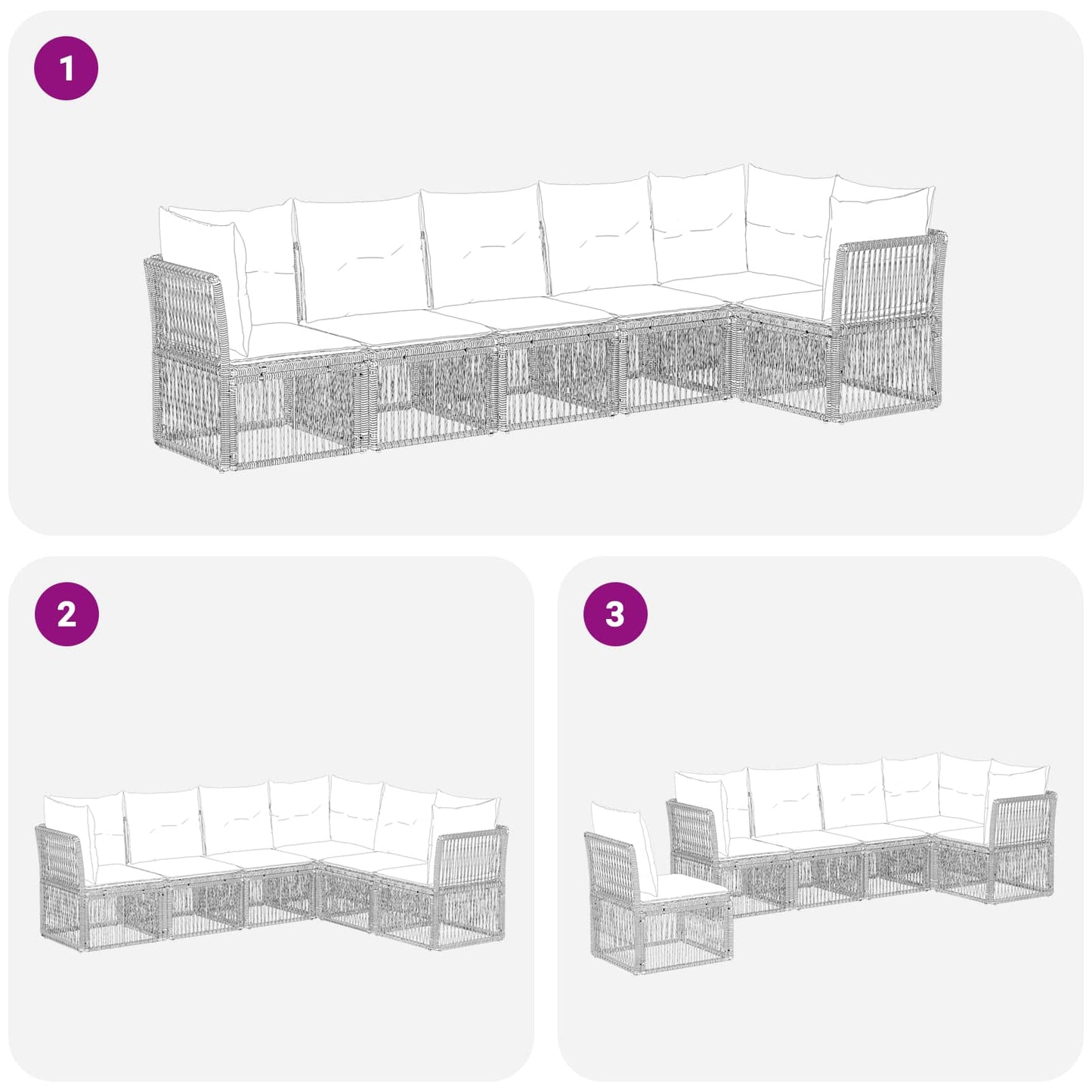 Gartensofa-set 6 pcs Grau Poly-Rattan