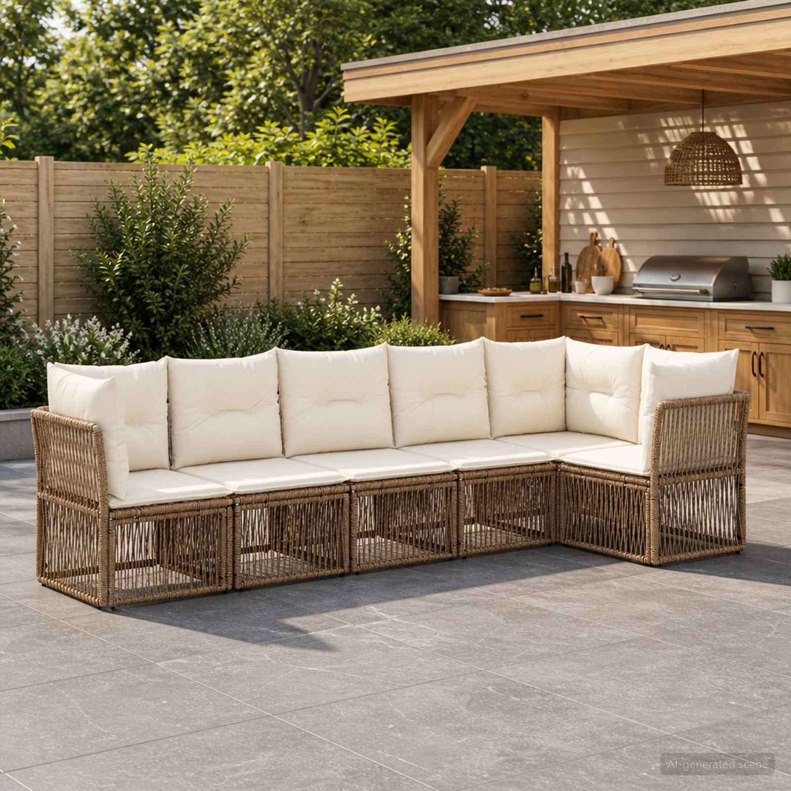 Gartensofa-set 6 pcs Beige Poly-Rattan