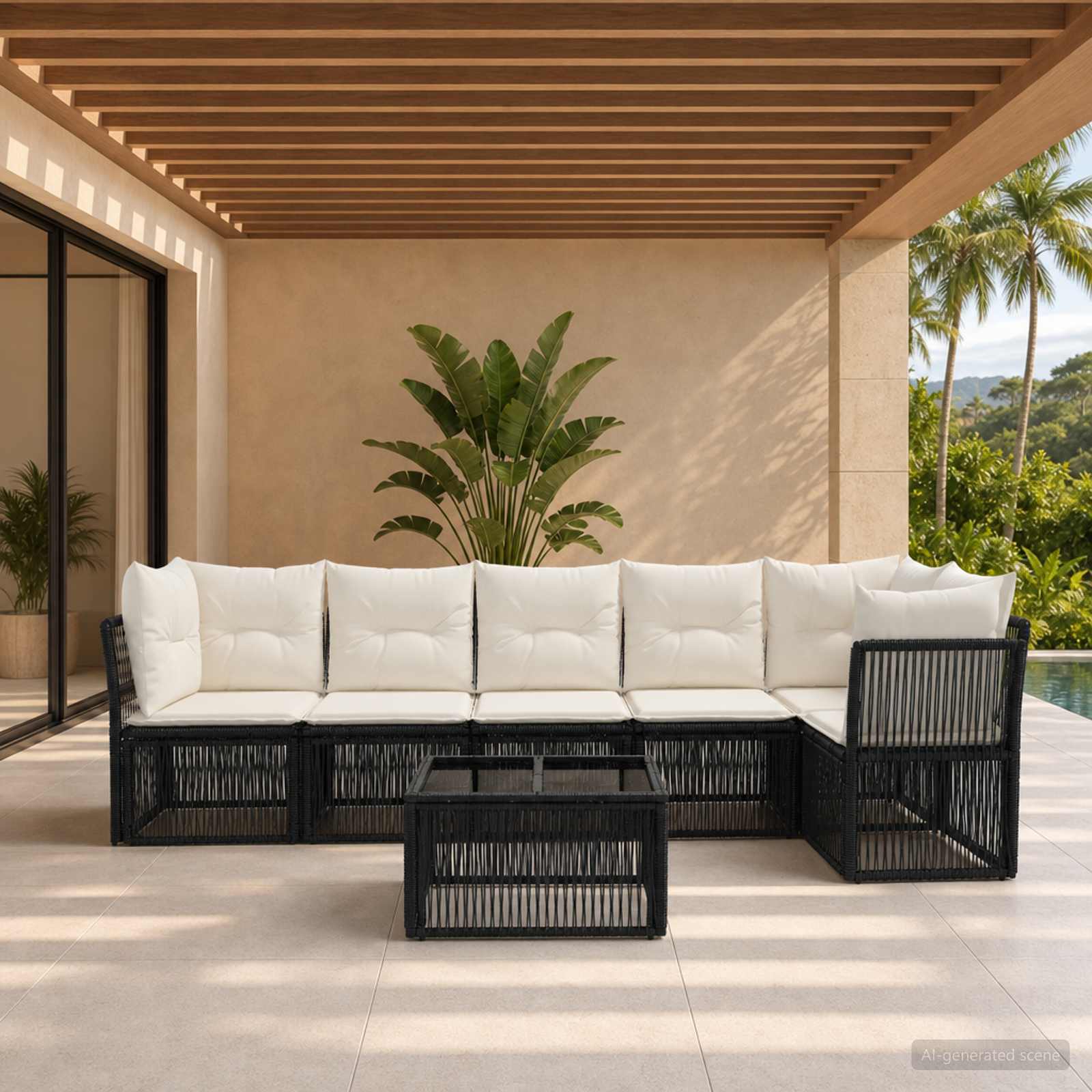Gartensofa-set 7 pcs Schwarz Poly-Rattan