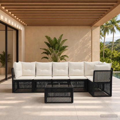 Gartensofa-set 7 stk. Schwarz Poly-Rattan