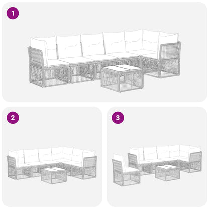 Gartensofa-set 7 stk. Schwarz Poly-Rattan
