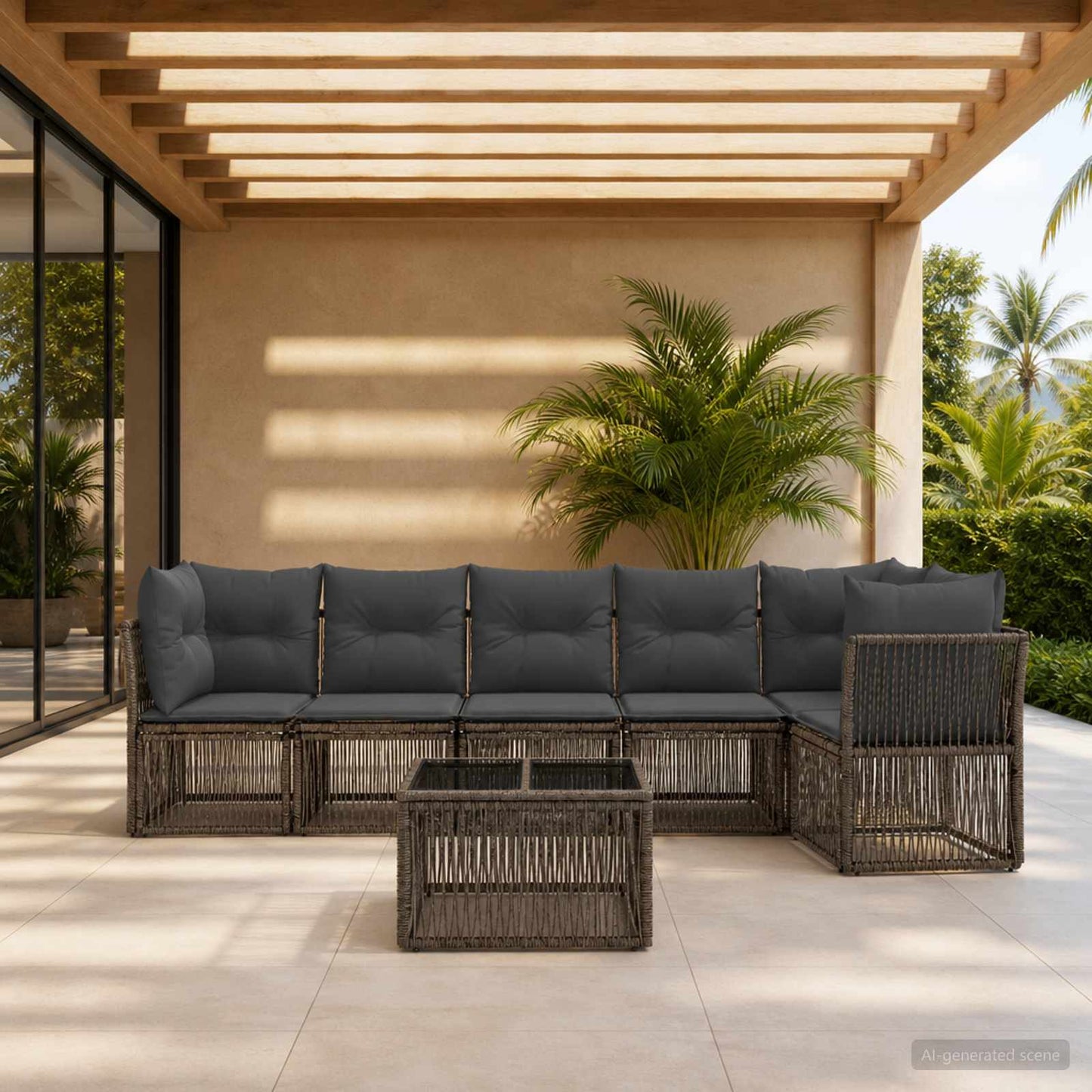 Gartensofa-set 7 stk. Grau Poly-Rattan