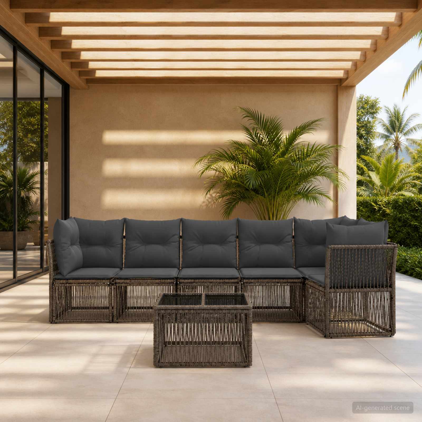 Gartensofa-set 7 stk. Grau Poly-Rattan