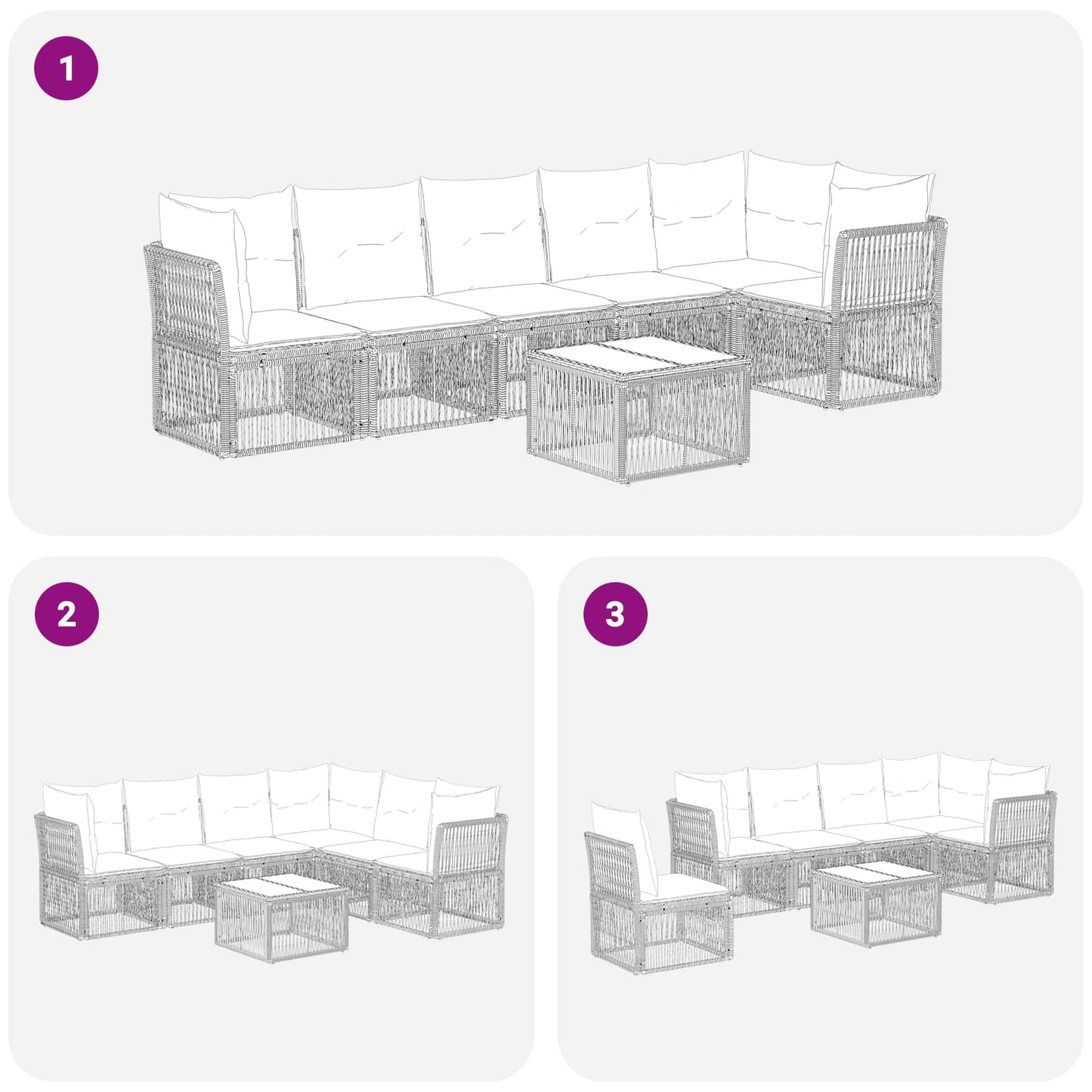 Gartensofa-set 7 stk. Grau Poly-Rattan