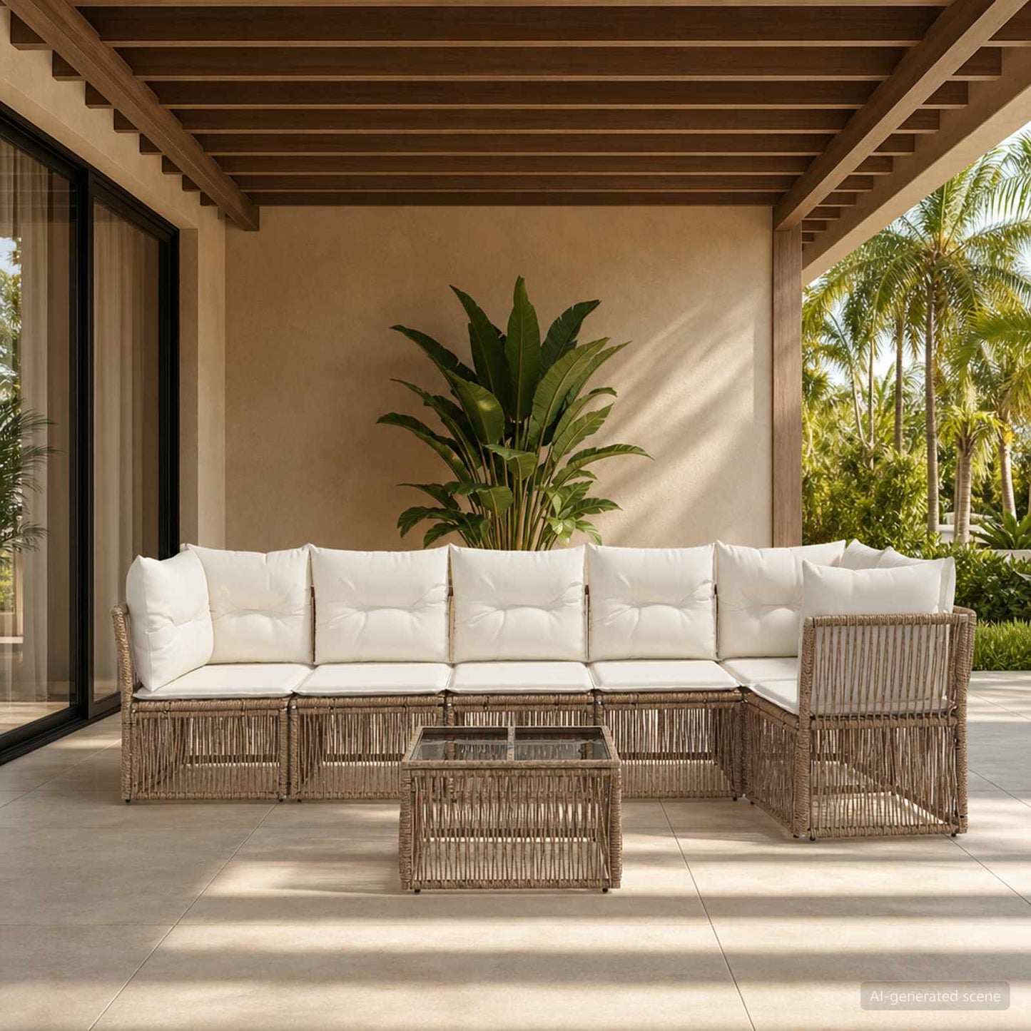 Gartensofa-set 7 pcs Beige Poly-Rattan