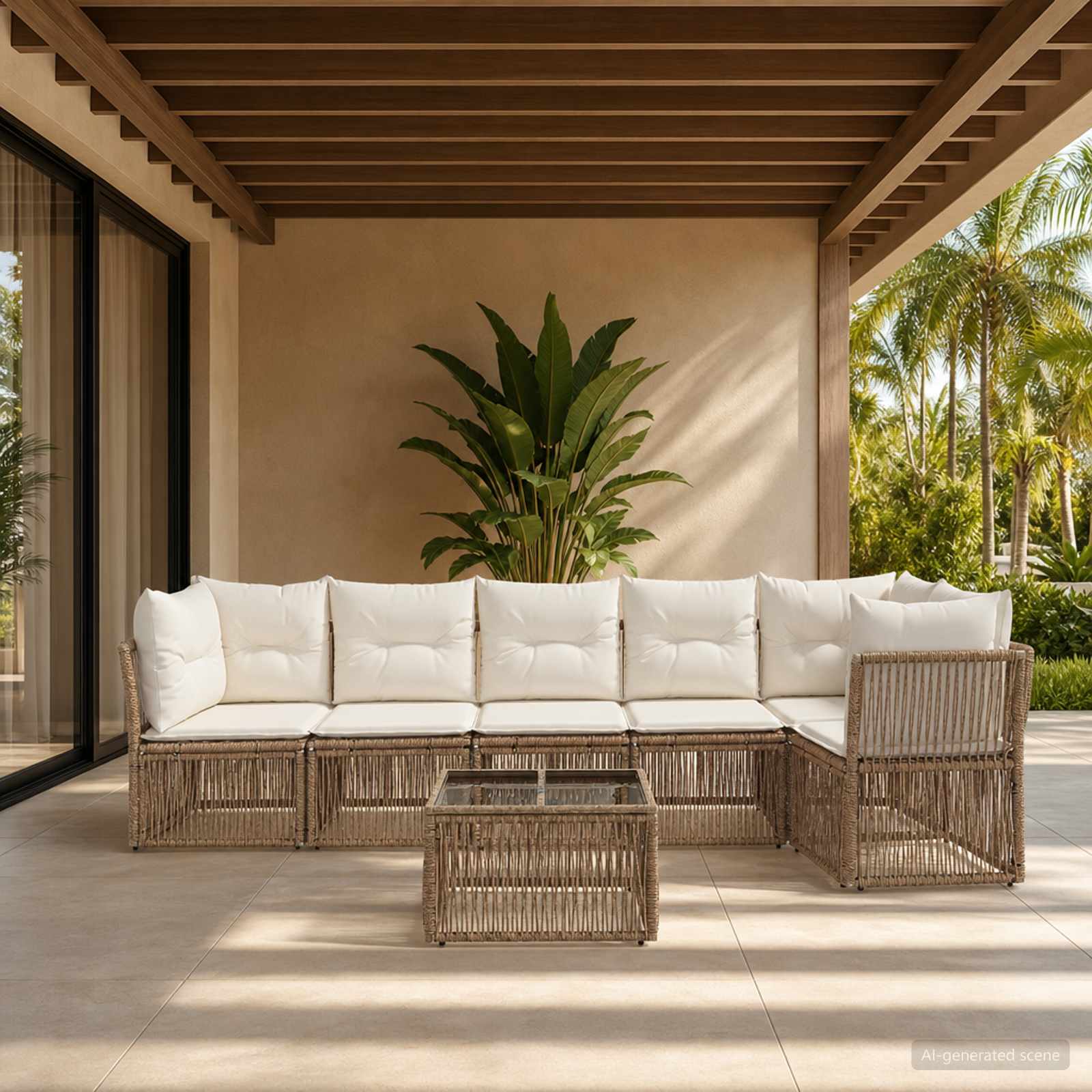 Gartensofa-set 7 pcs Beige Poly-Rattan
