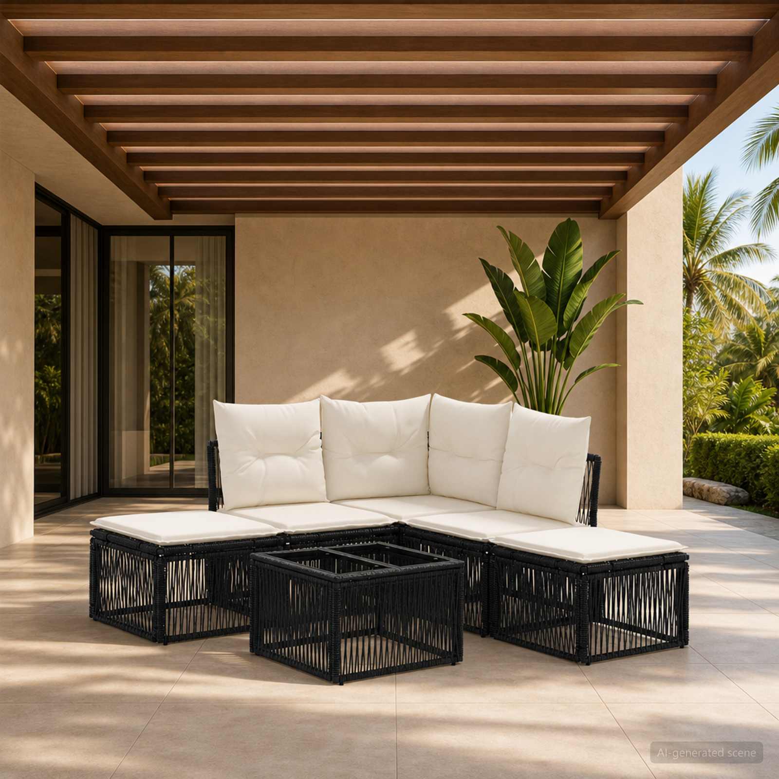 Gartensofa-set 6 stk. Schwarz Poly-Rattan