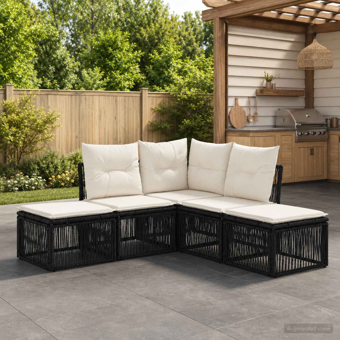 Gartensofa-set 5 stk. Schwarz Poly-Rattan
